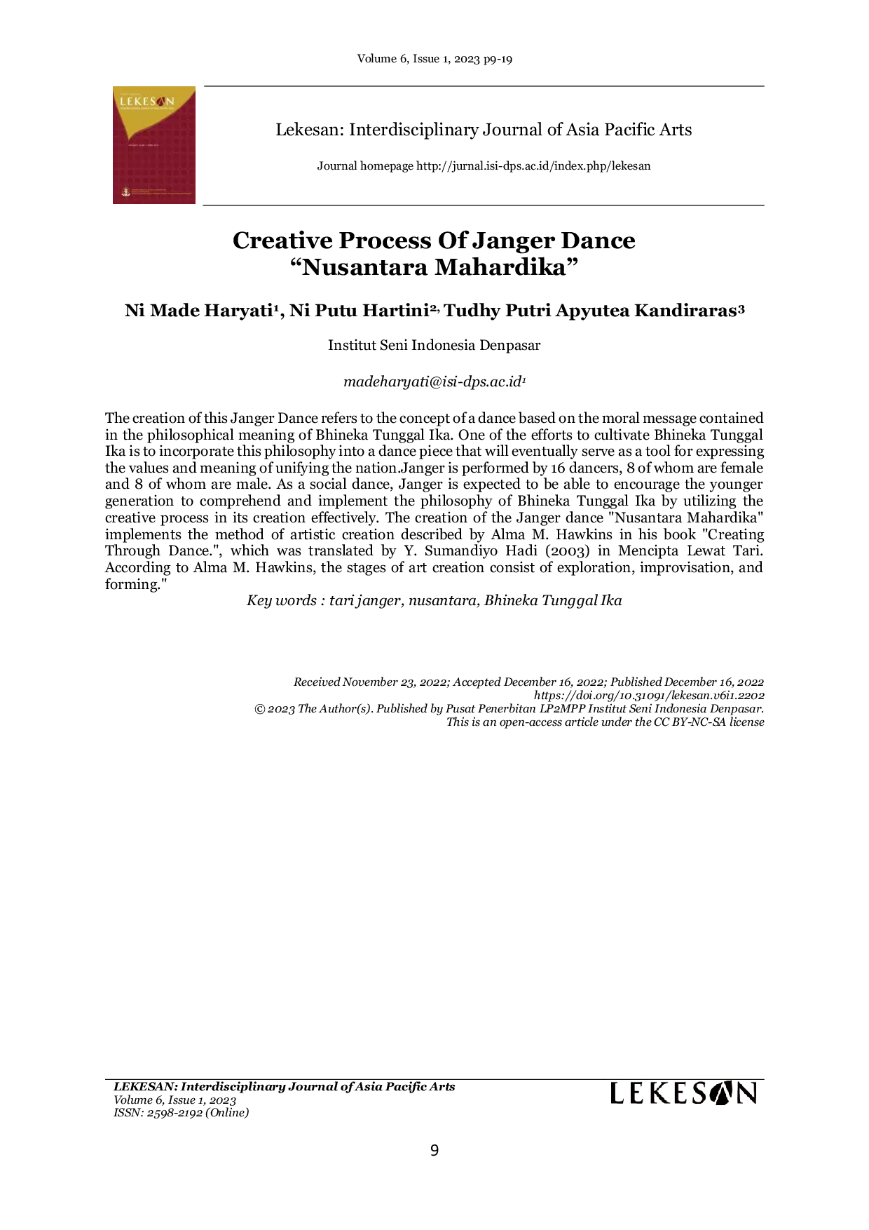 JURIS Creative Process Of Janger Dance Nusantara Mahardika