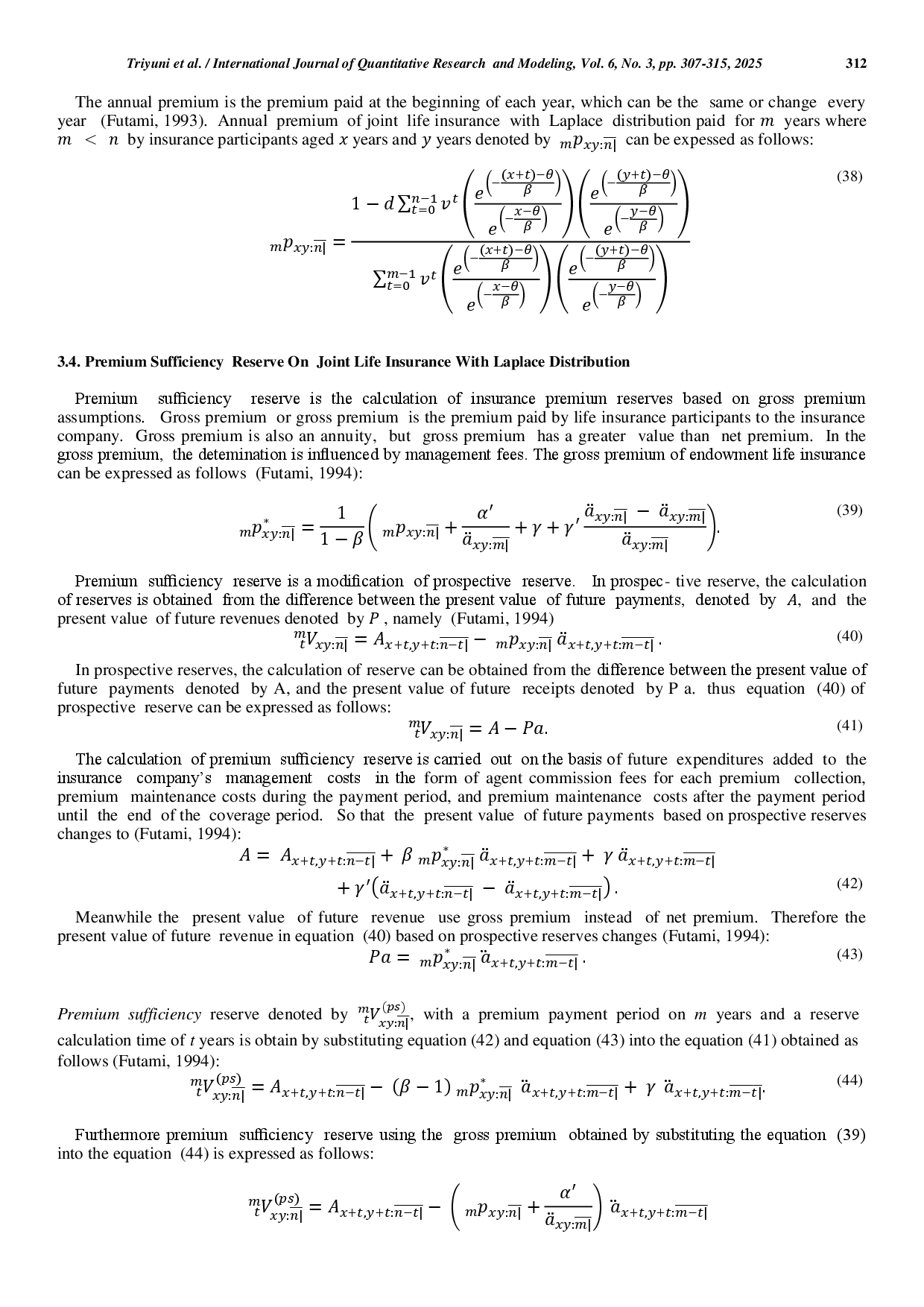 juris Premium Sufficiency Reserve on Joint Life Insurance with Laplace Distribution