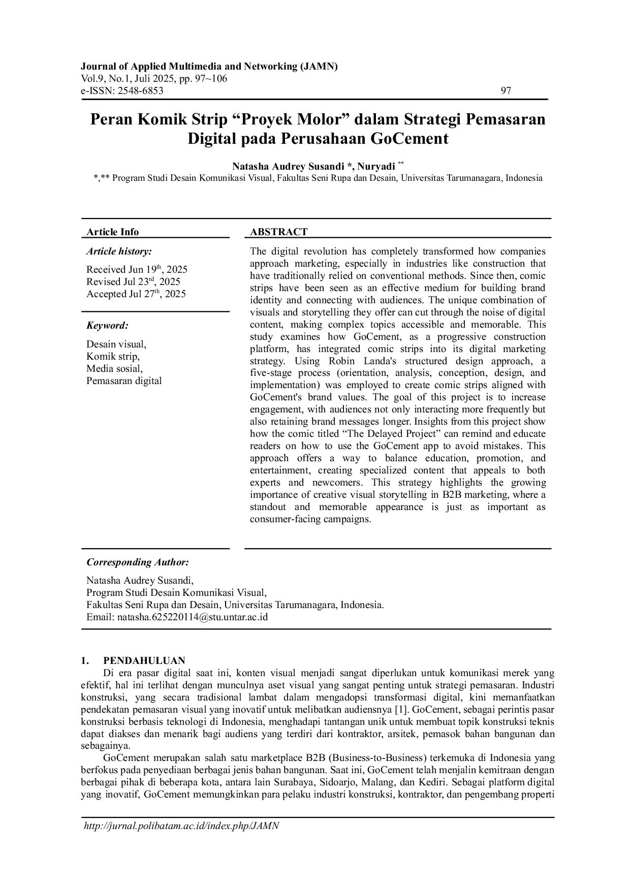 JURIS The Role of Comic Strip Proyek Molor in Digital Marketing Strategy at GoCement Company