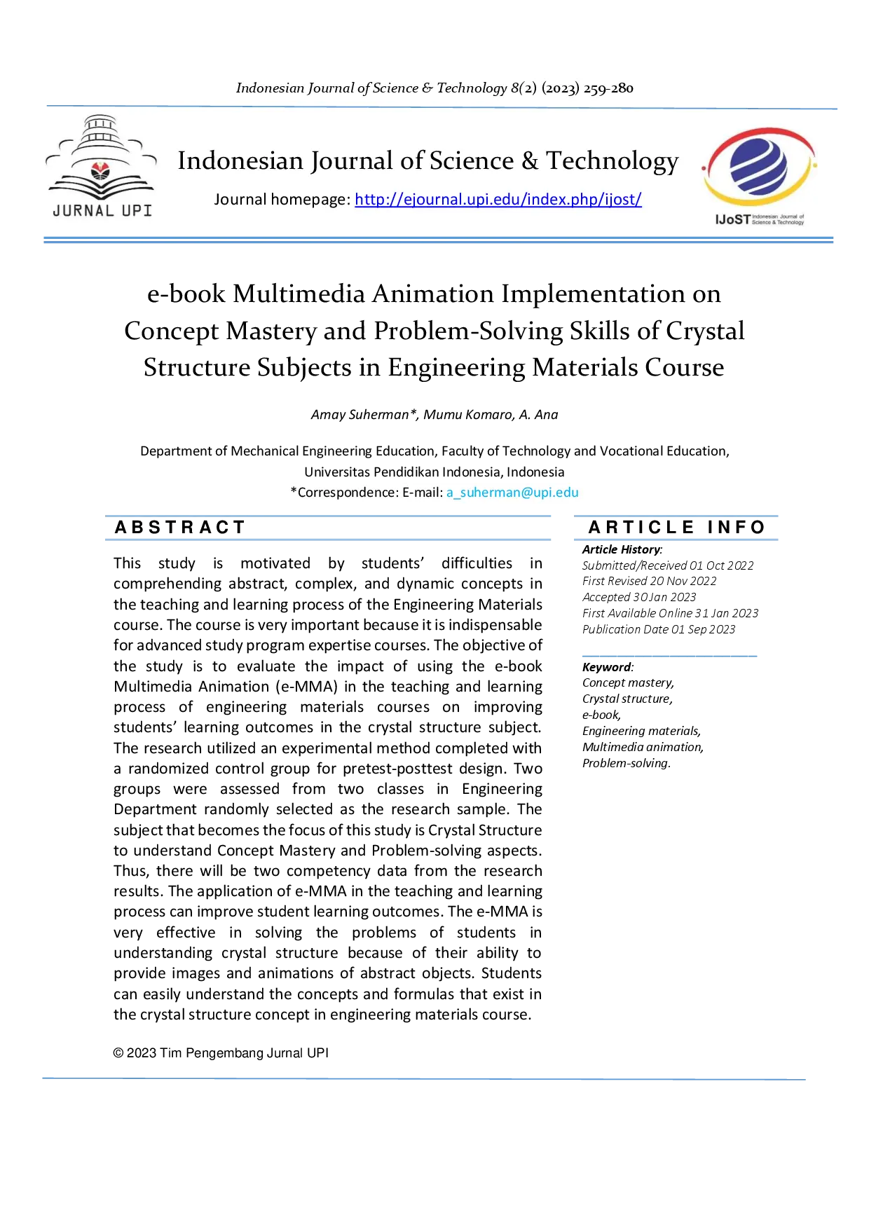 juris E book Multimedia Animation Implementation on Concept Mastery and Problem Solving Skills of Crystal Structure Subjects in Engineering Materials Course