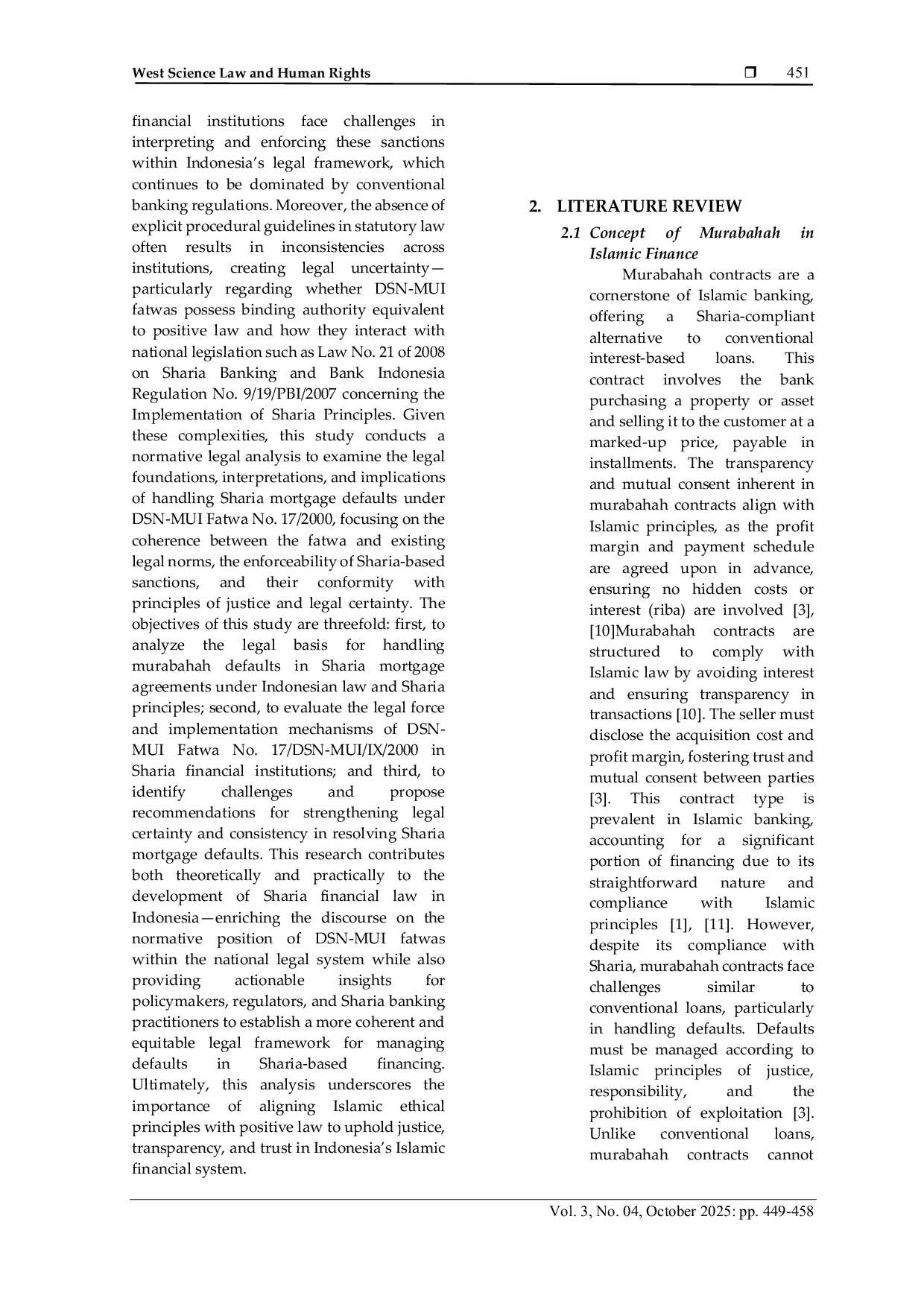 JURIS Legal Review of the Settlement of Sharia Mortgage Defaults Based on DSN MUI Fatwa No 17 DSN MUI IX 2000