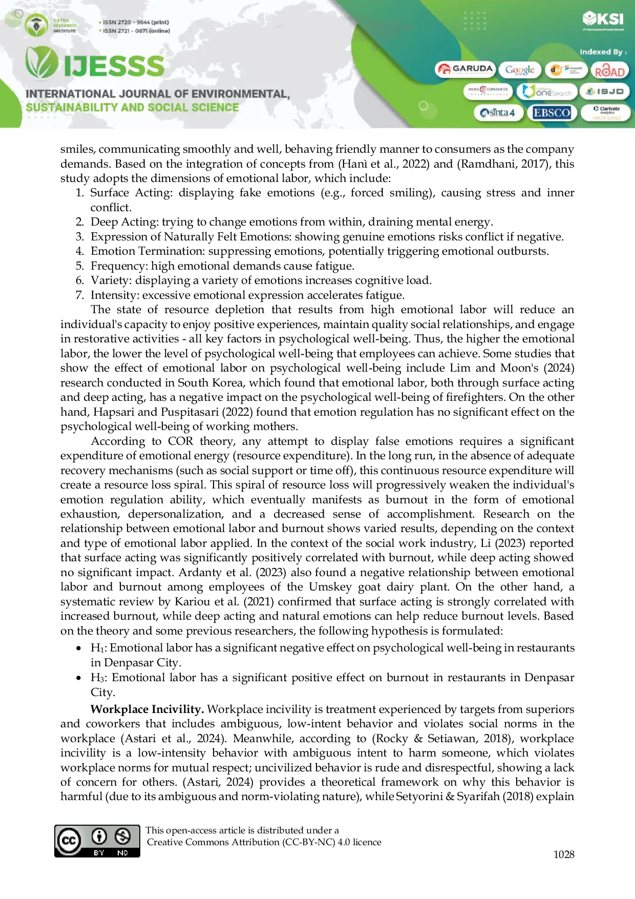 JURIS The Impact of Emotional Labor and Workplace Incivility on Psychological Well Being in Restaurants in Denpasar City with Burnout as a Mediating Variable