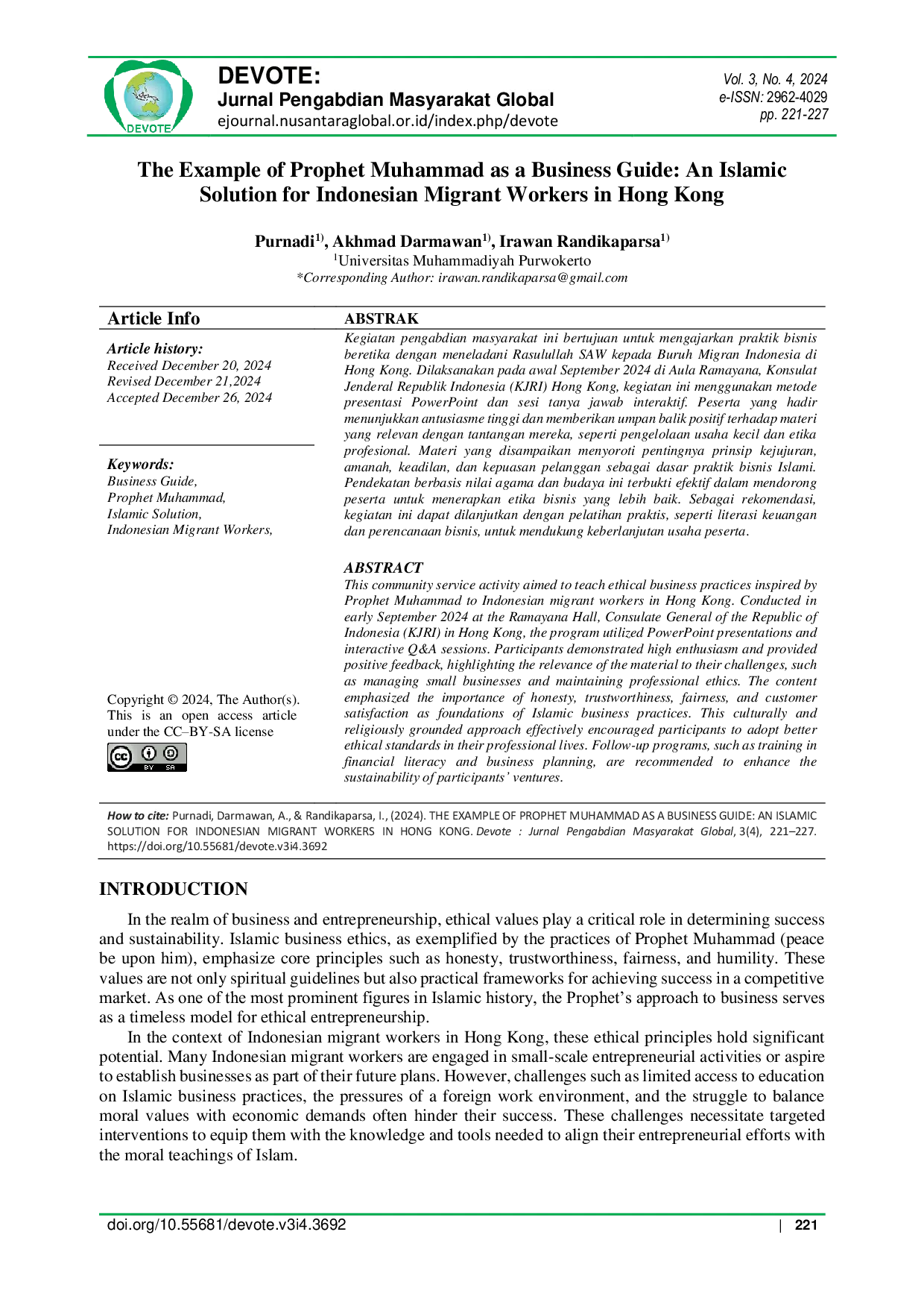 JURIS The Example of Prophet Muhammad as a Business Guide An Islamic Solution for Indonesian Migrant Workers in Hong Kong