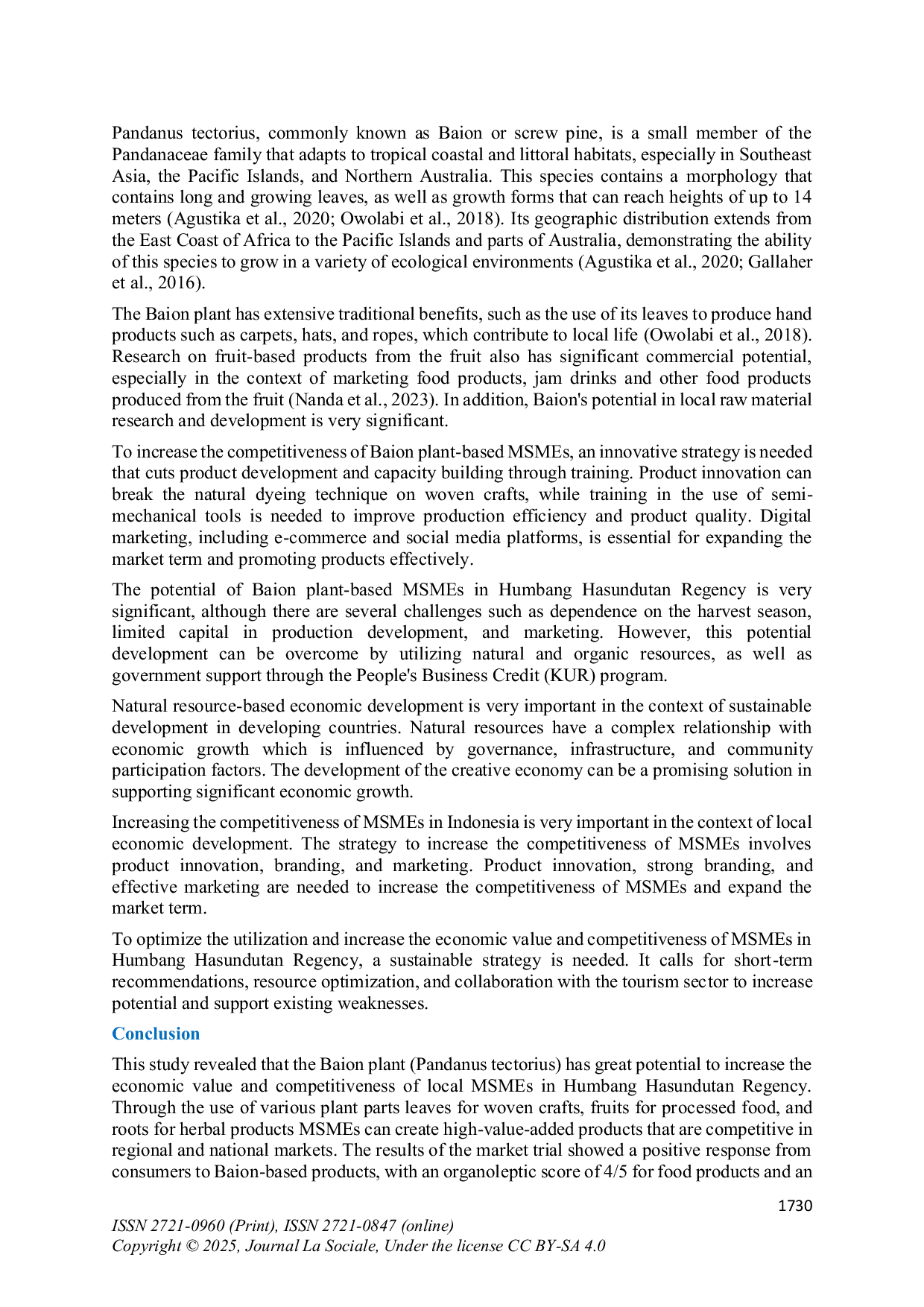 JURIS Utilization of Baion Plants Pandanus Tectorius to Increase Economic Value and Competitiveness of Local MSMEs