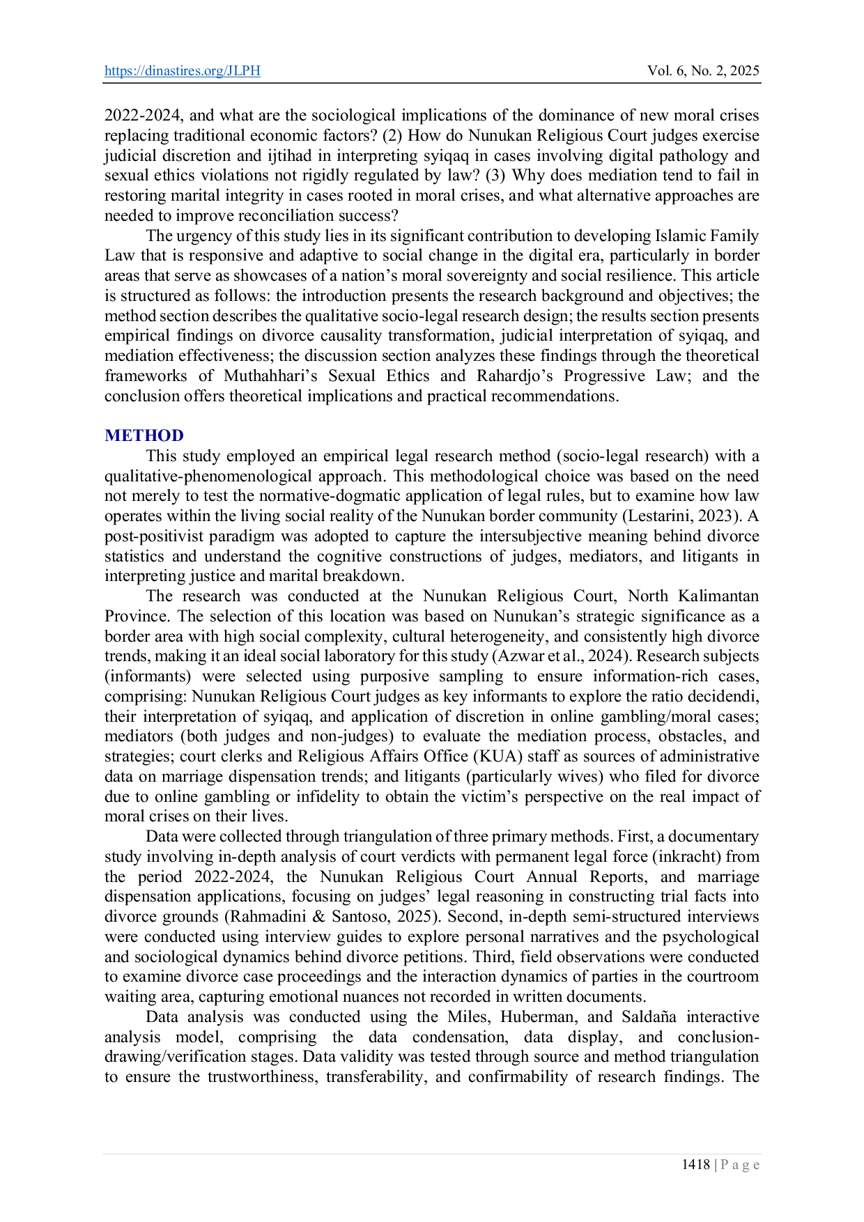 JURIS Dynamics of Syiqaq and Divorce in Border Regions A Socio Legal Analysis at the Nunukan Religious Court