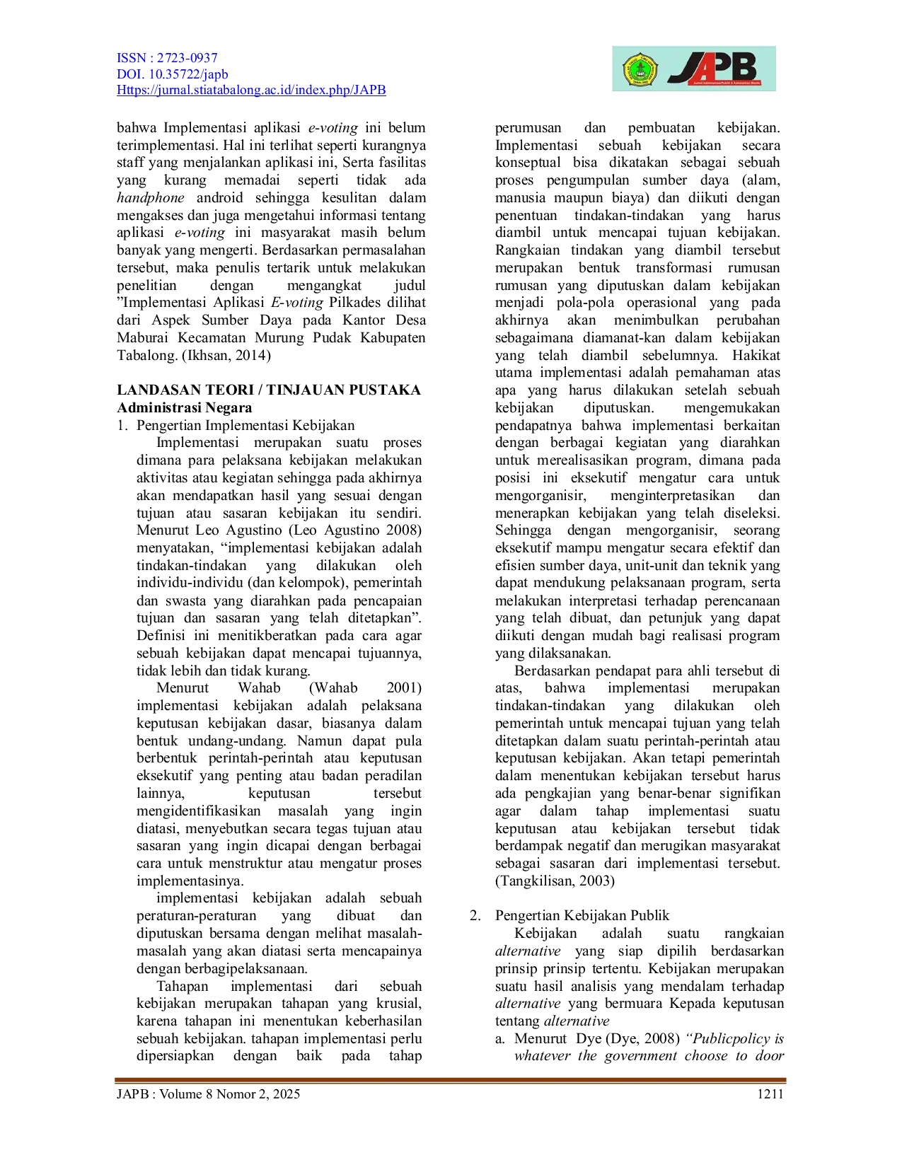 JURIS Implementasi Aplikasi E Voting Pada Kantor Desa Maburai Kecamatan Murung Pudak Kabupaten Tabalong