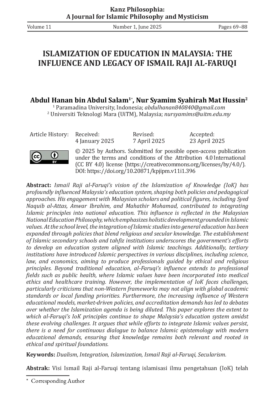 JURIS Islamization Of Education In Malaysia The Influence And Legacy Of Ismail Raji Al Faruqi