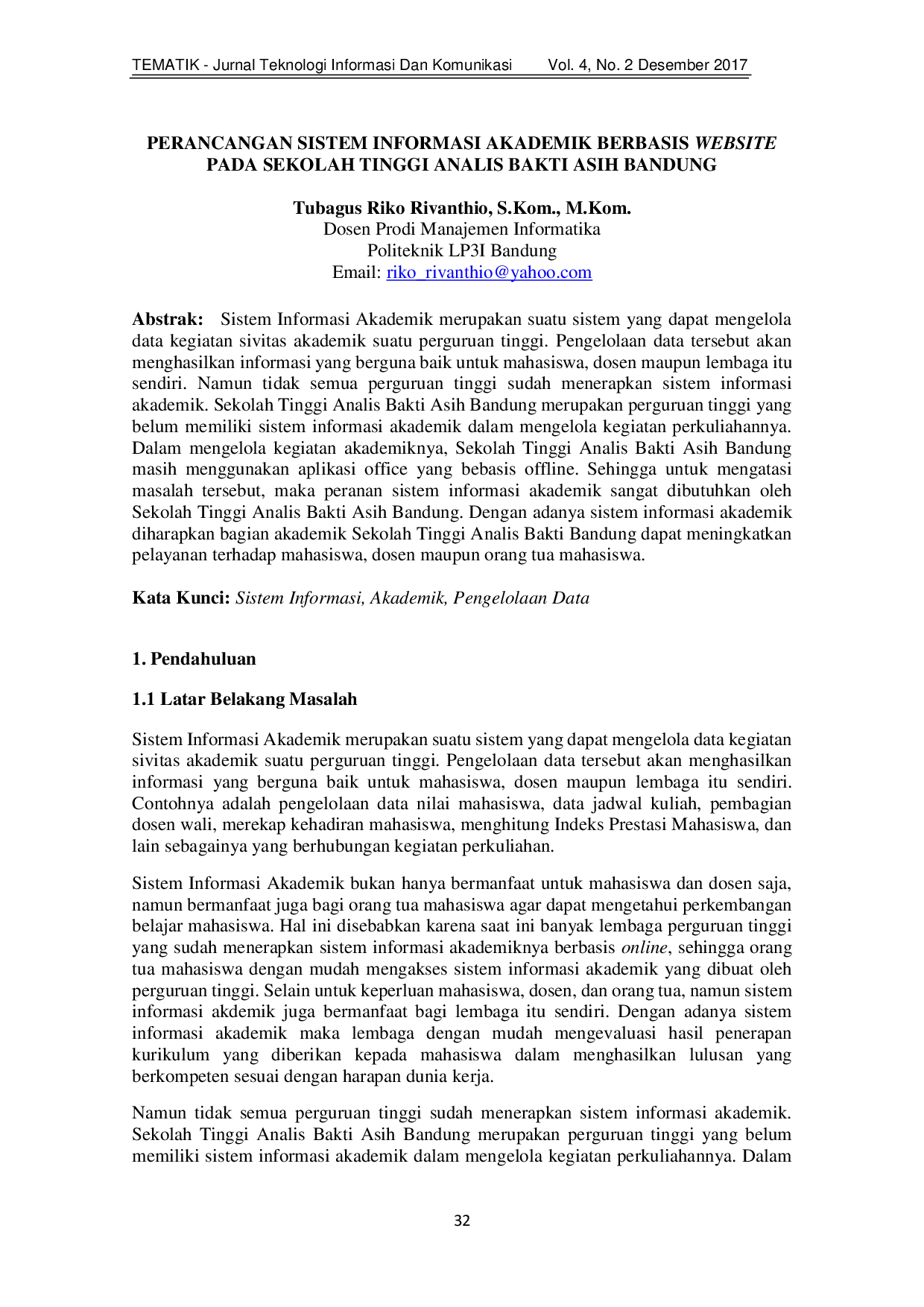 juris Perancangan Sistem Informasi Akademik Berbasis Website Pada Sekolah Tinggi Analis Bakti Asih Bandung