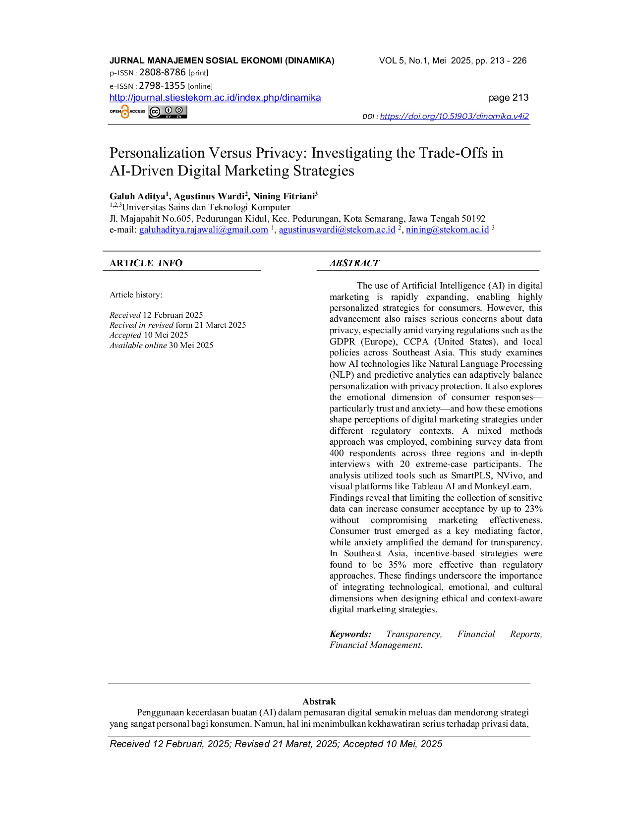 JURIS Personalization Versus Privacy Investigating the Trade Offs in AI Driven Digital Marketing Strategies