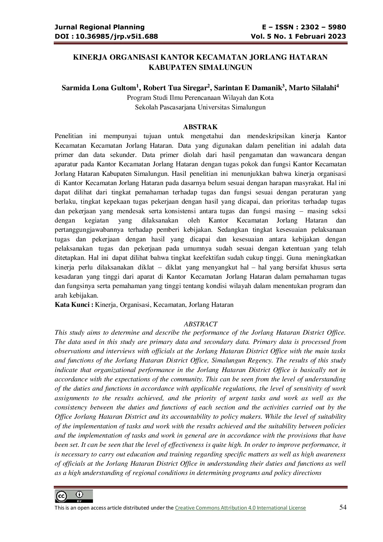 JURIS Kinerja Organisasi Kantor Kecamatan Jorlang Hataran Kabupaten Simalungun