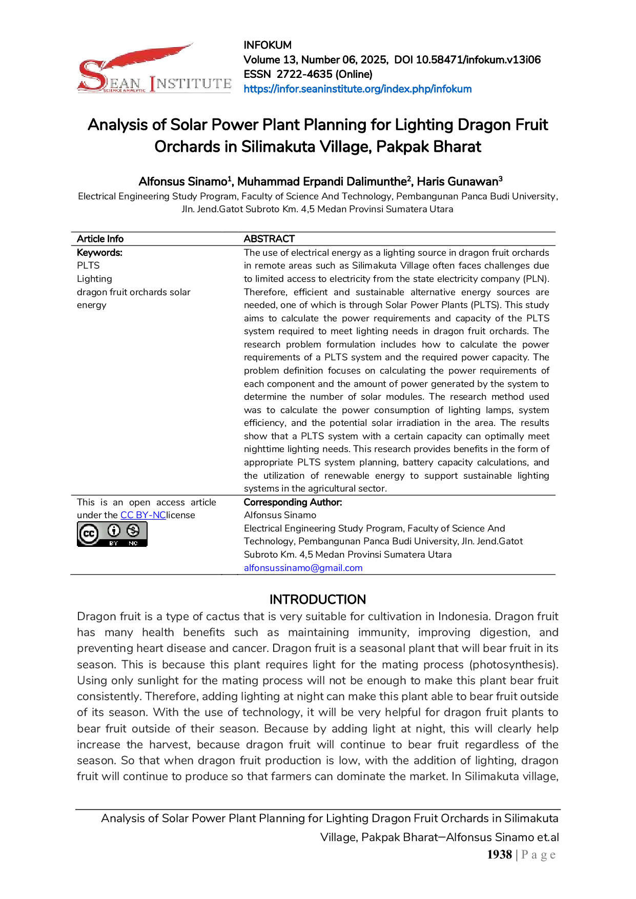 JURIS Analysis of Solar Power Plant Planning for Lighting Dragon Fruit Orchards in Silimakuta Village Pakpak Bharat
