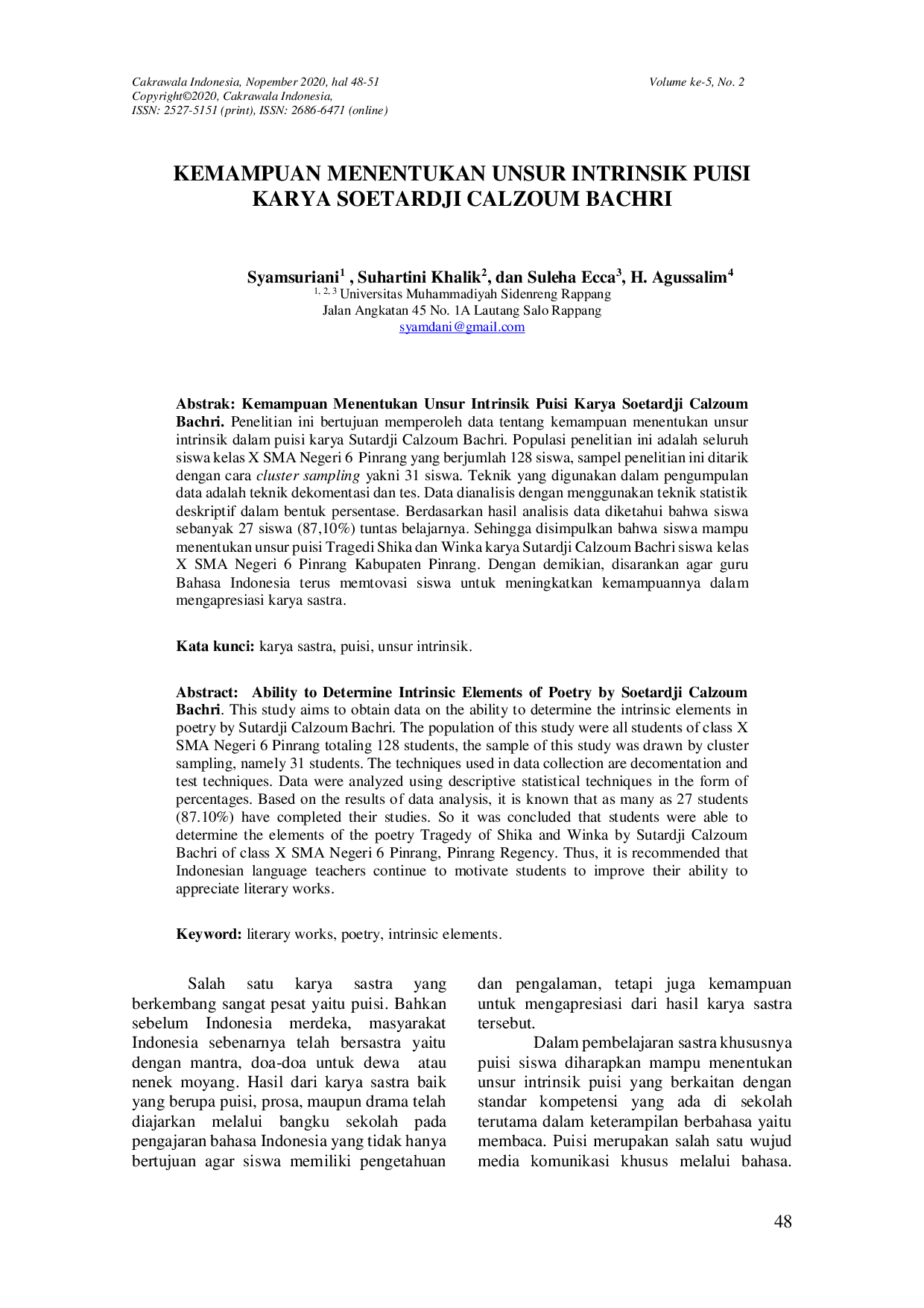 JURIS Kemampuan Menentukan Unsur Intrinsik Puisi Karya Soetardji Calzoum Bachri