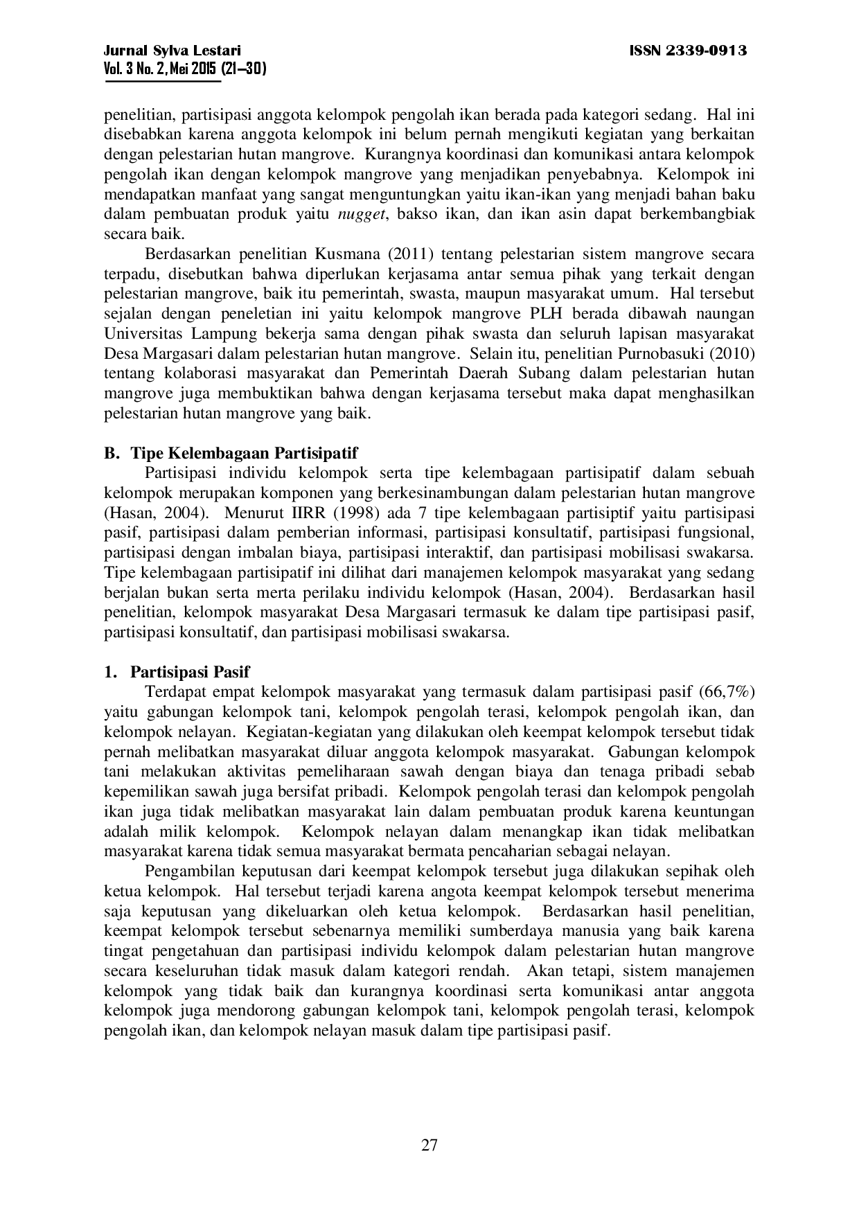 juris Partisipasi Kelompok Masyarakat Dalam Pelestarian Hutan Mangrove Di Desa Margasari Kecamatan Labuhan Maringgai Kabupaten Lampung Timur