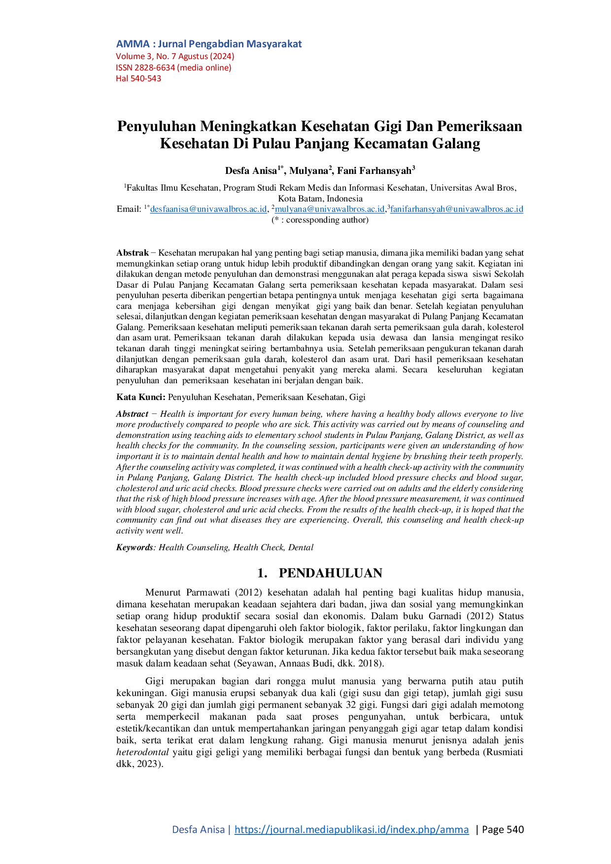 JURIS Penyuluhan Meningkatkan Kesehatan Gigi Dan Pemeriksaan Kesehatan Di Pulau Panjang Kecamatan Galang