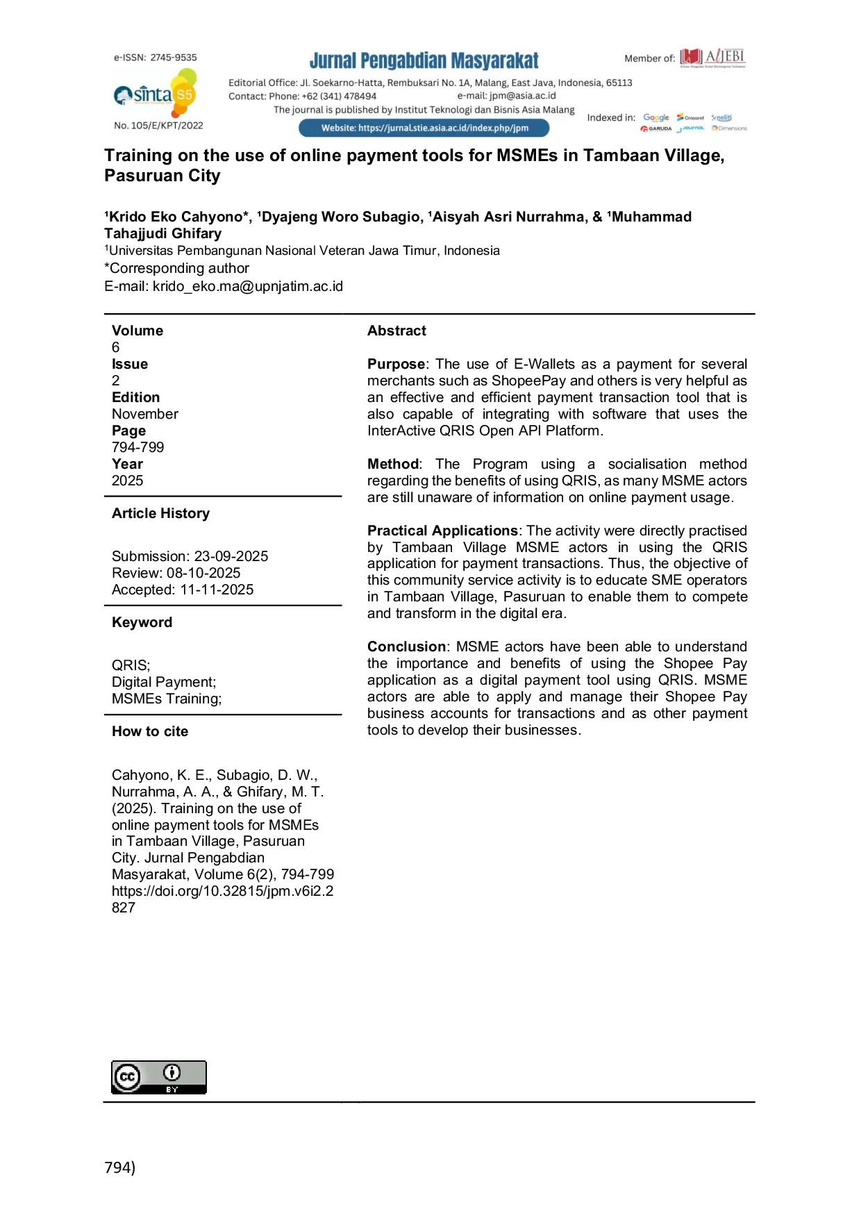 JURIS Training on the use of online payment tools for MSMEs in Tambaan Village Pasuruan City