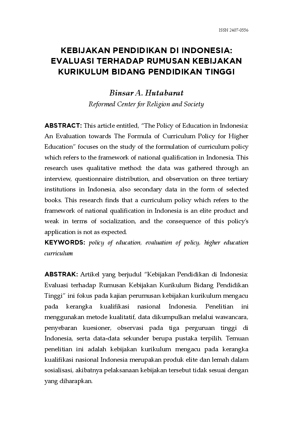 juris Kebijakan Pendidikan di Indonesia Evaluasi terhadap Rumusan Kebijakan Kurikulum Bidang Pendidikan Tinggi