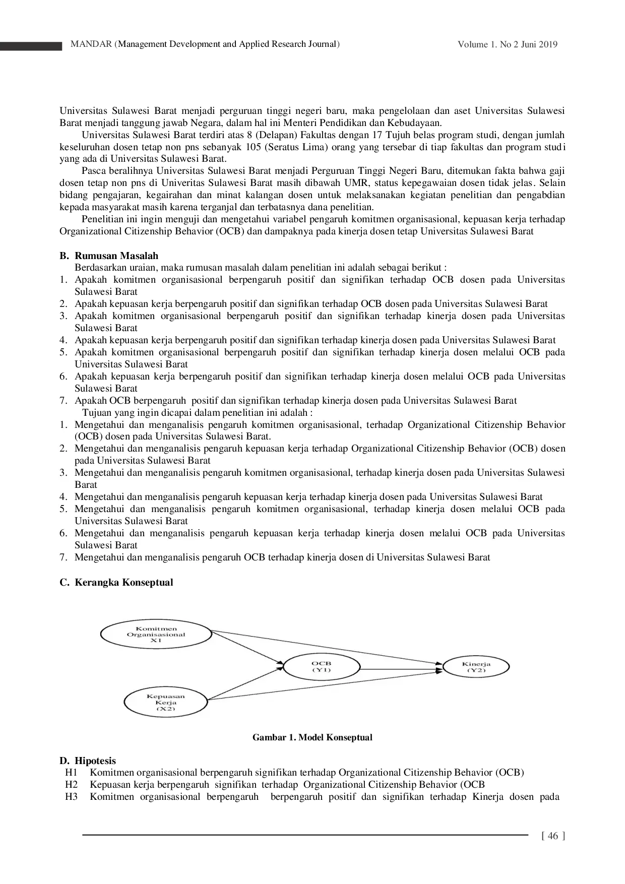 JURIS PENGARUH KOMITMEN ORGANISASIONAL KEPUASAN KERJA TERHADAP ORGANIZATIONAL CITIZENSHIP BEHAVIOR OCB DAN DAMPAKNYA PADA KINERJA DOSEN TETAP UNIVERSITAS SULAWESI BARAT