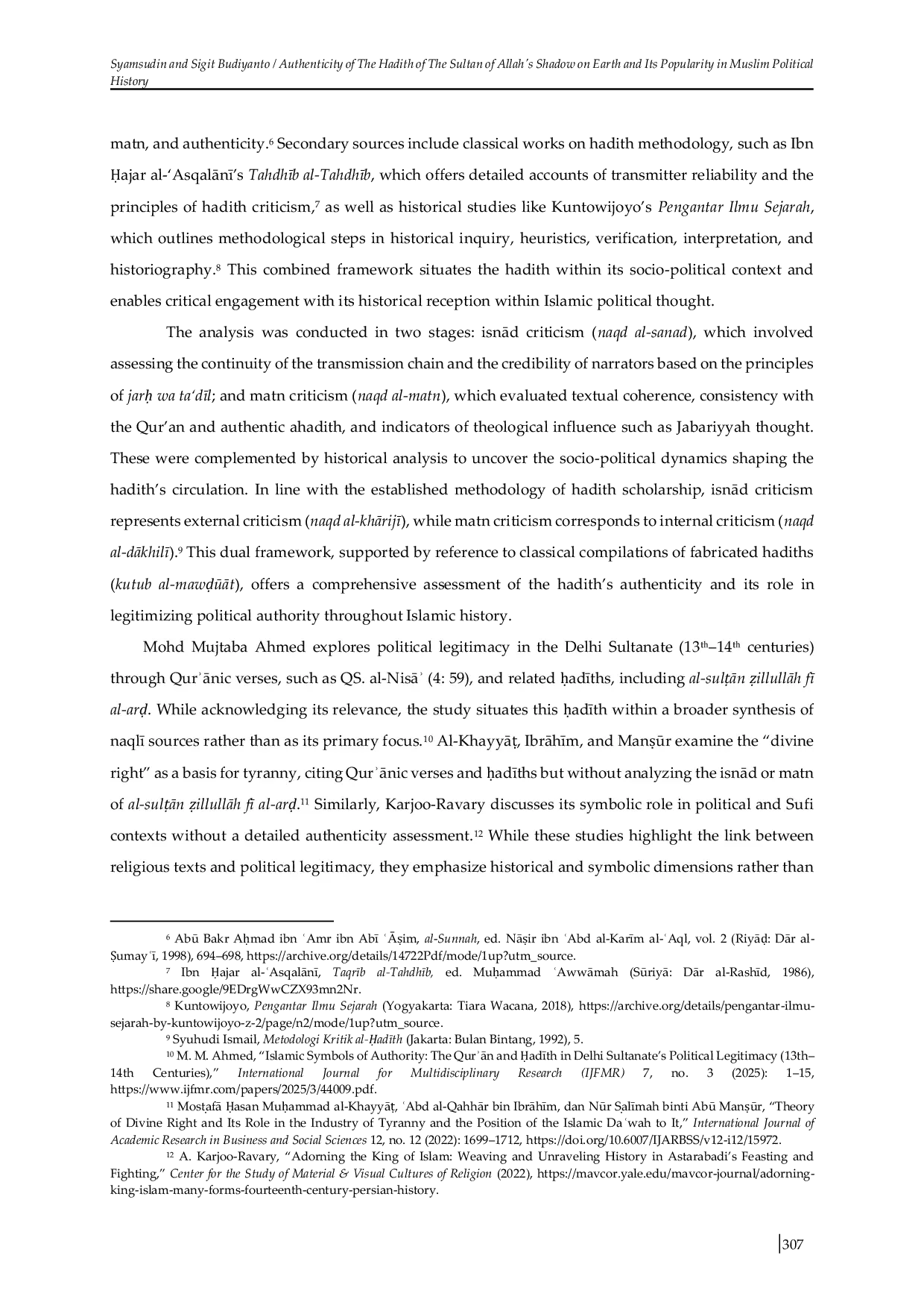 JURIS Authenticity of The Hadith of The Sultan of Allah s Shadow on Earth and Its Popularity in Muslim Political History