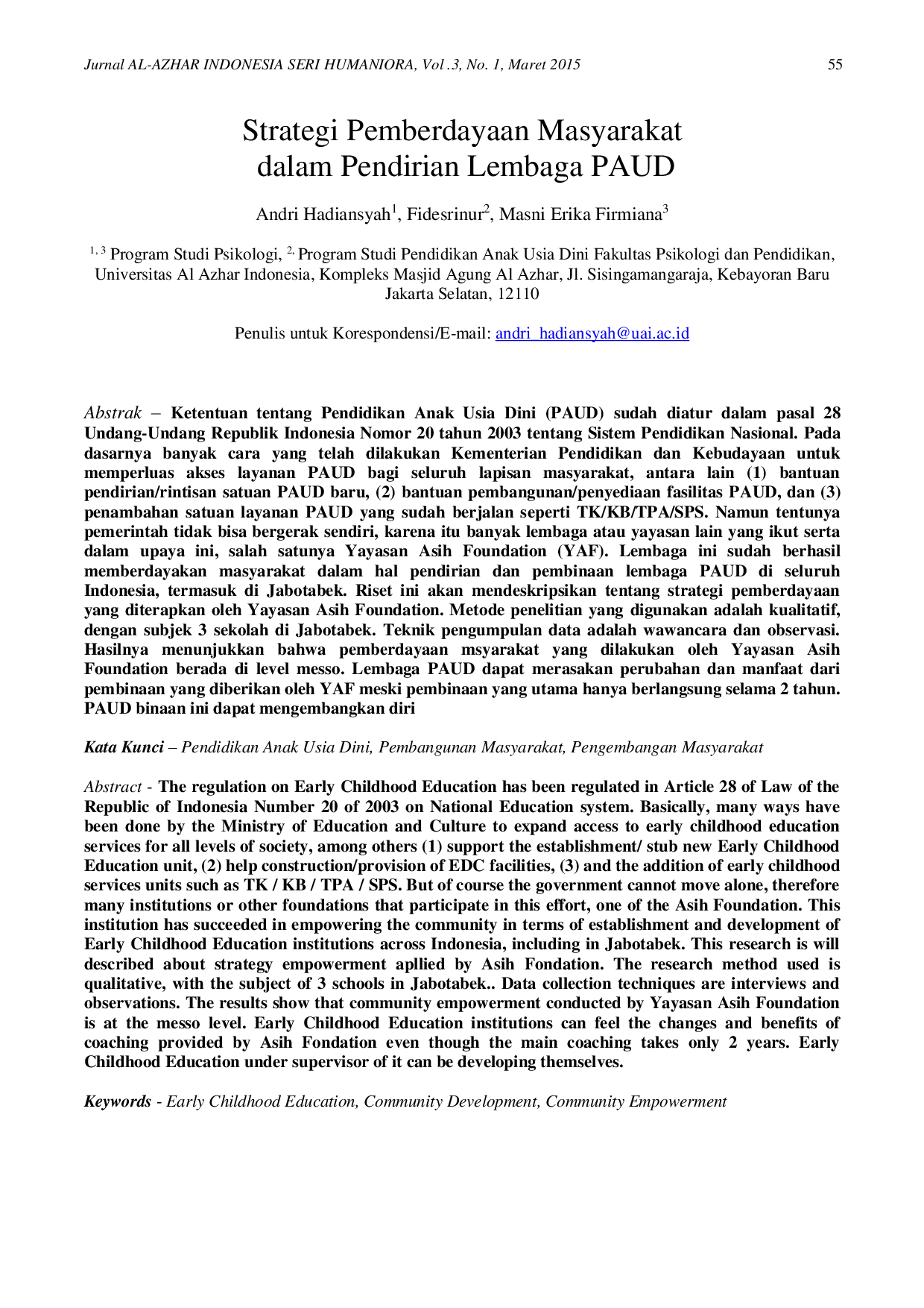 JURIS Strategi Pemberdayaan Masyarakat dalam Pendirian Lembaga PAUD