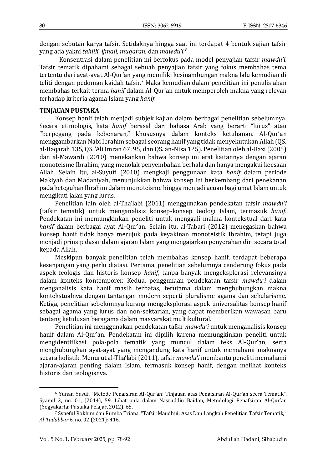 JURIS The Paradigm Of The Word Hanif In The Qur an A Study Of Mawdu i Tafsir