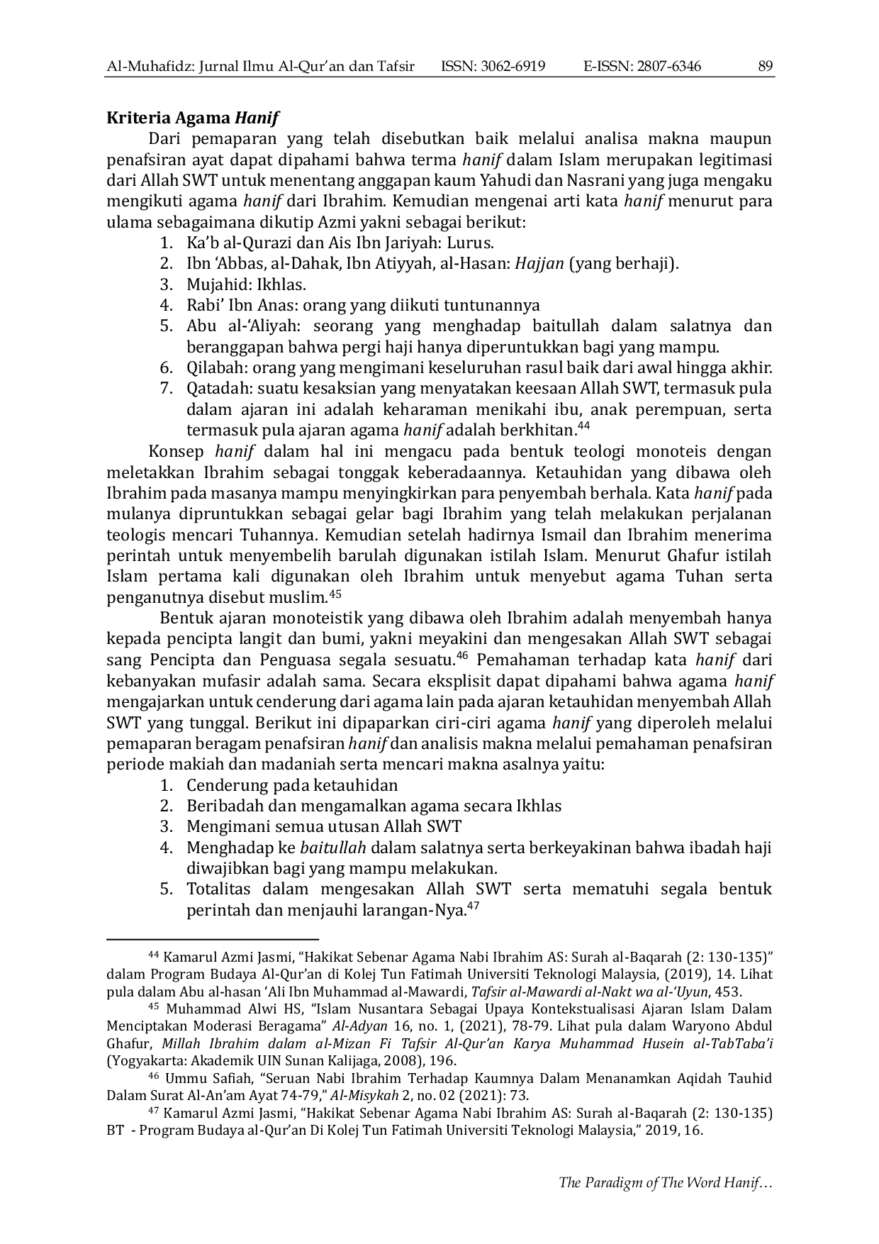 JURIS The Paradigm Of The Word Hanif In The Qur an A Study Of Mawdu i Tafsir