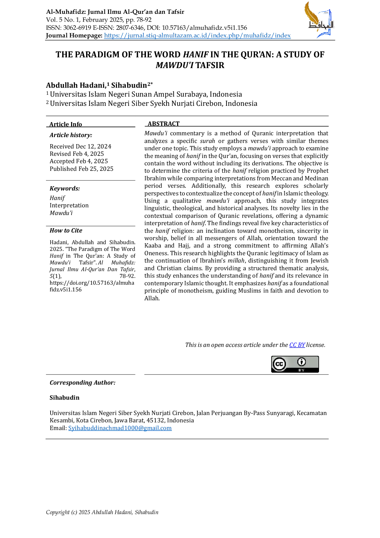 JURIS The Paradigm Of The Word Hanif In The Qur an A Study Of Mawdu i Tafsir