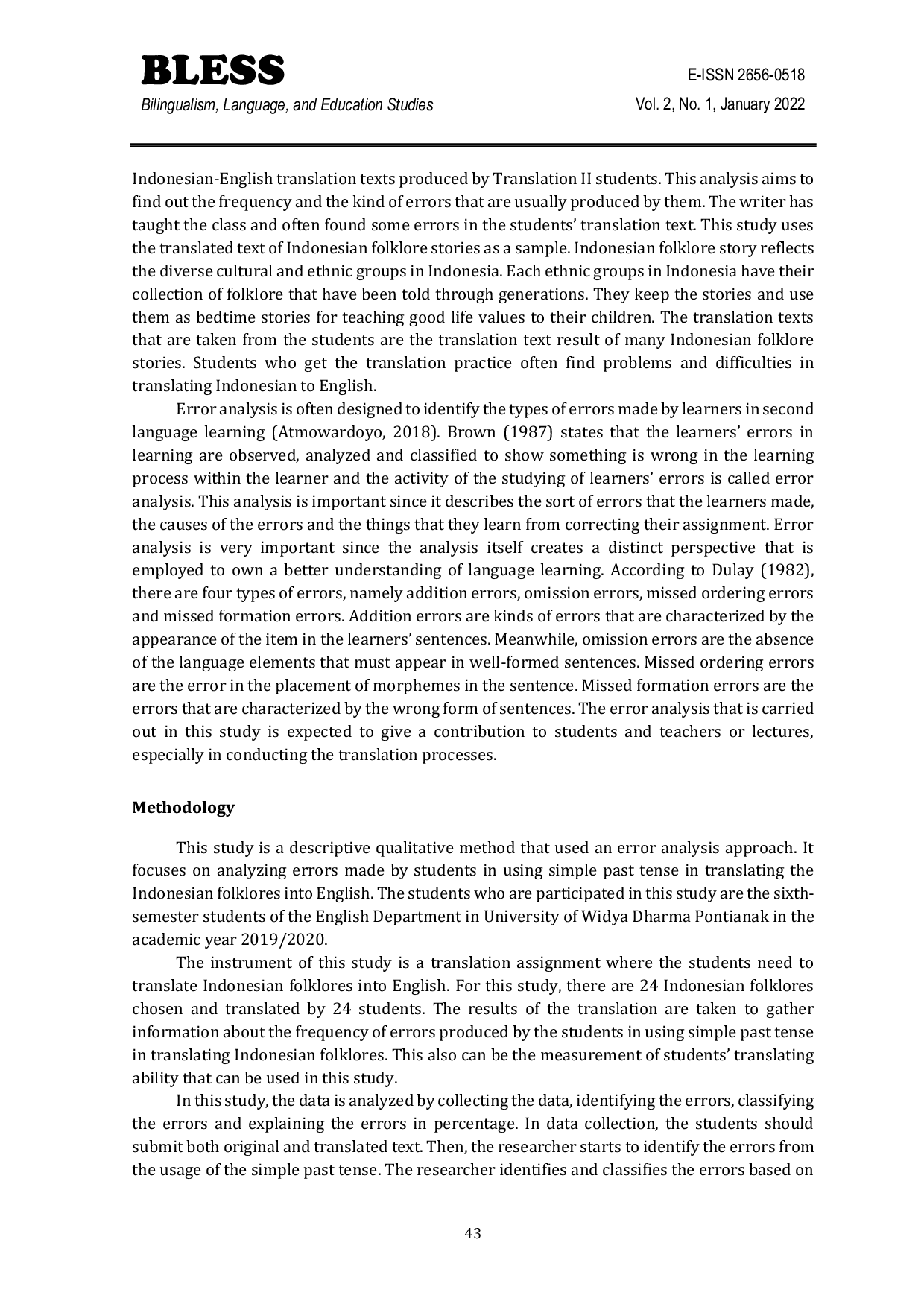 JURIS Students Errors in Using Simple Past Tense in Indonesian Folklore Translated Text