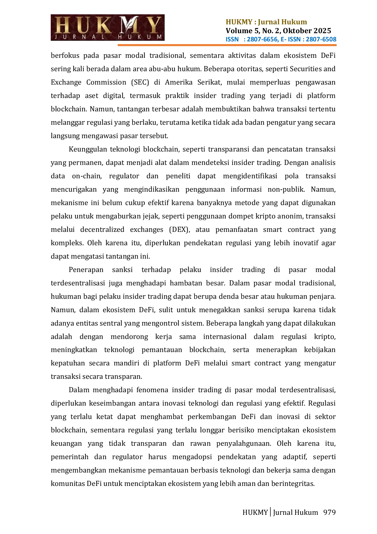 JURIS Insider Trading Dalam Pasar Modal Terdesentralisasi Dampak Hukum