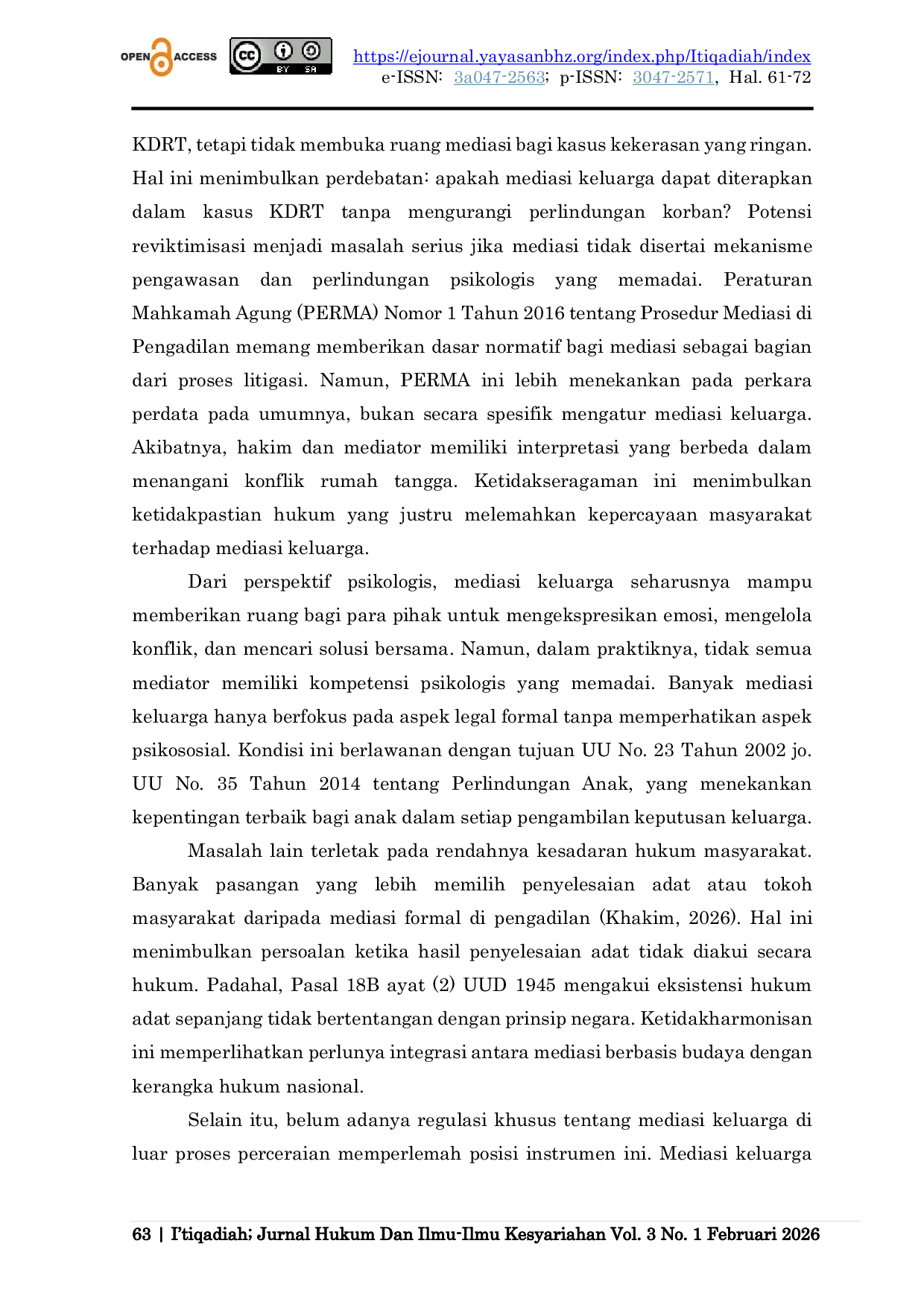 JURIS Mediasi Keluarga Sebagai Instrumen Penyelesaian Konflik Rumah Tangga Analisis Normatif Dan Psikologis
