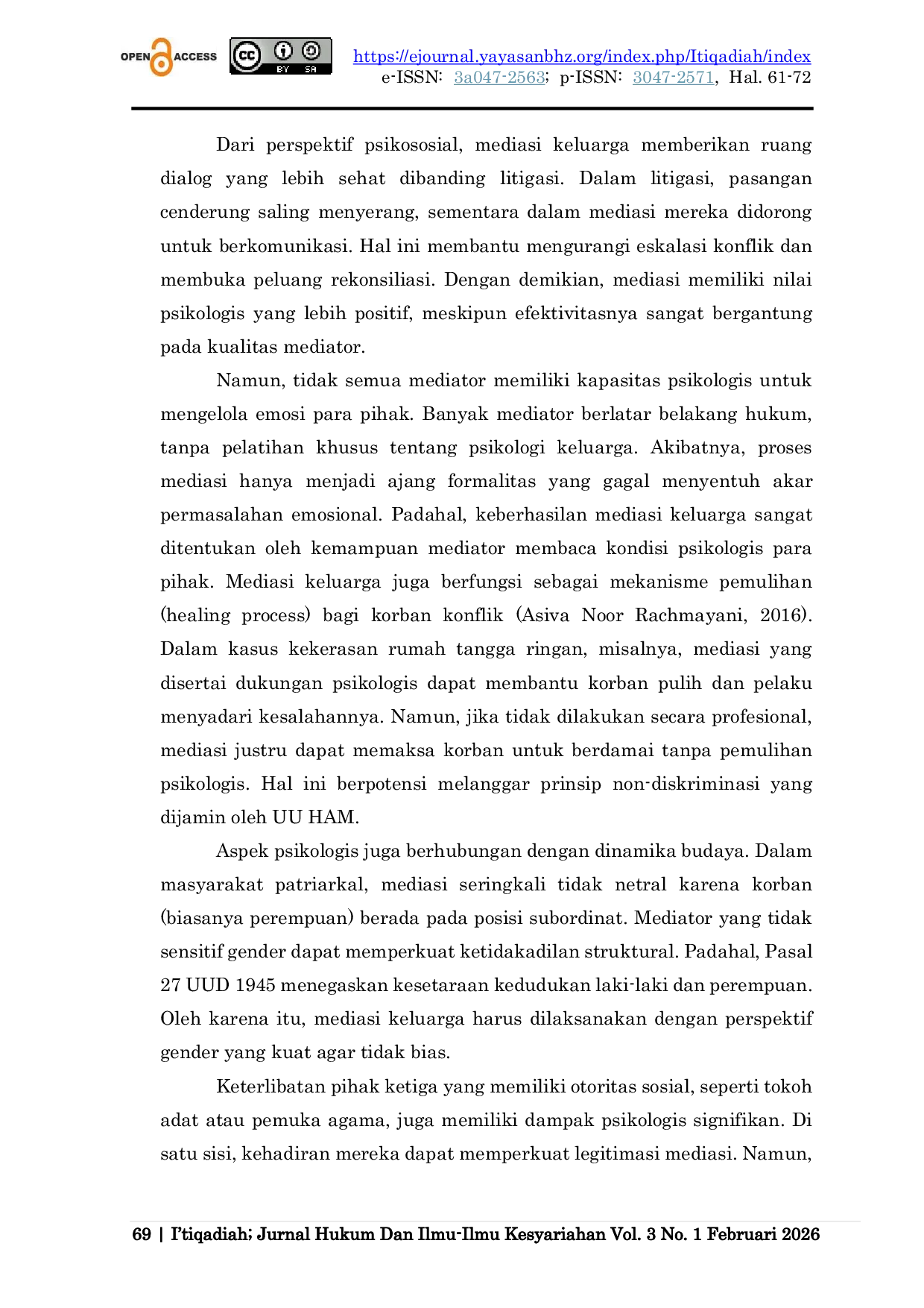JURIS Mediasi Keluarga Sebagai Instrumen Penyelesaian Konflik Rumah Tangga Analisis Normatif Dan Psikologis