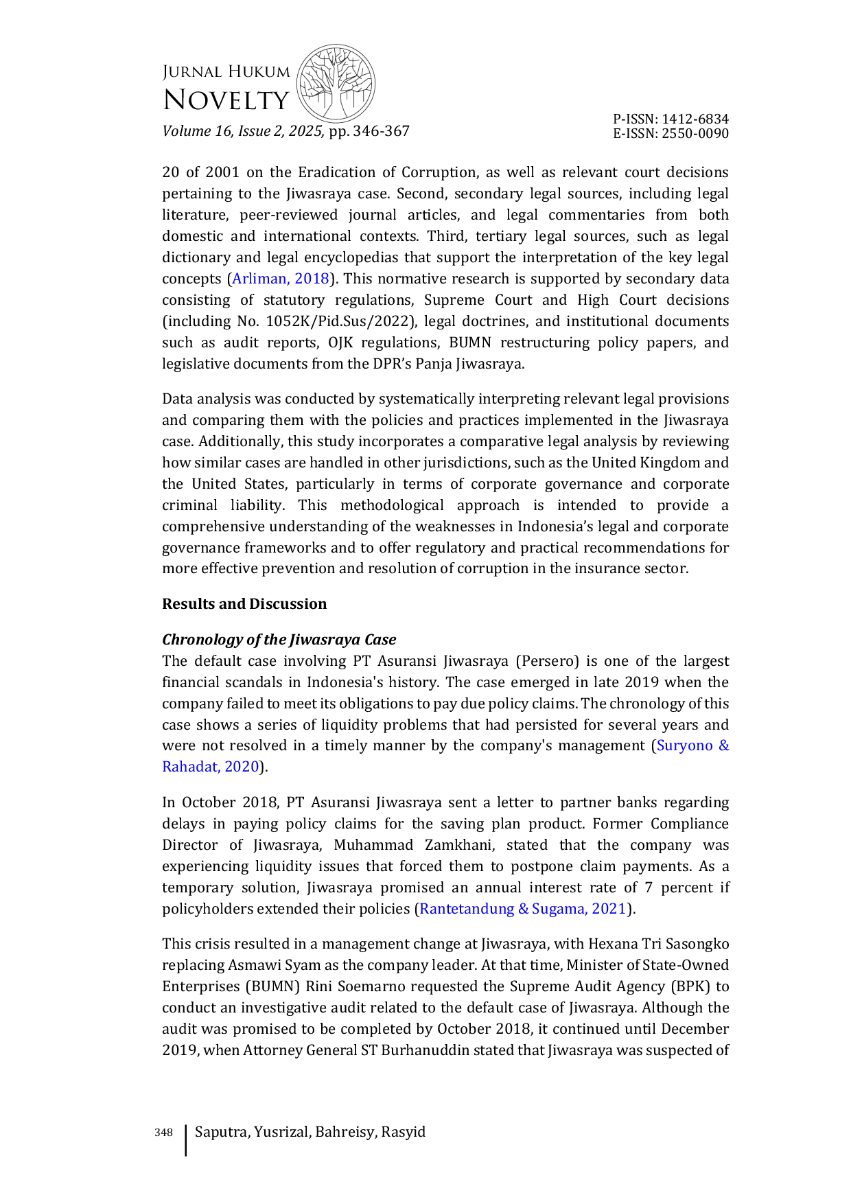 JURIS Resolution of the Jiwasraya insurance case Government perspective on ensuring legal certainty and justice