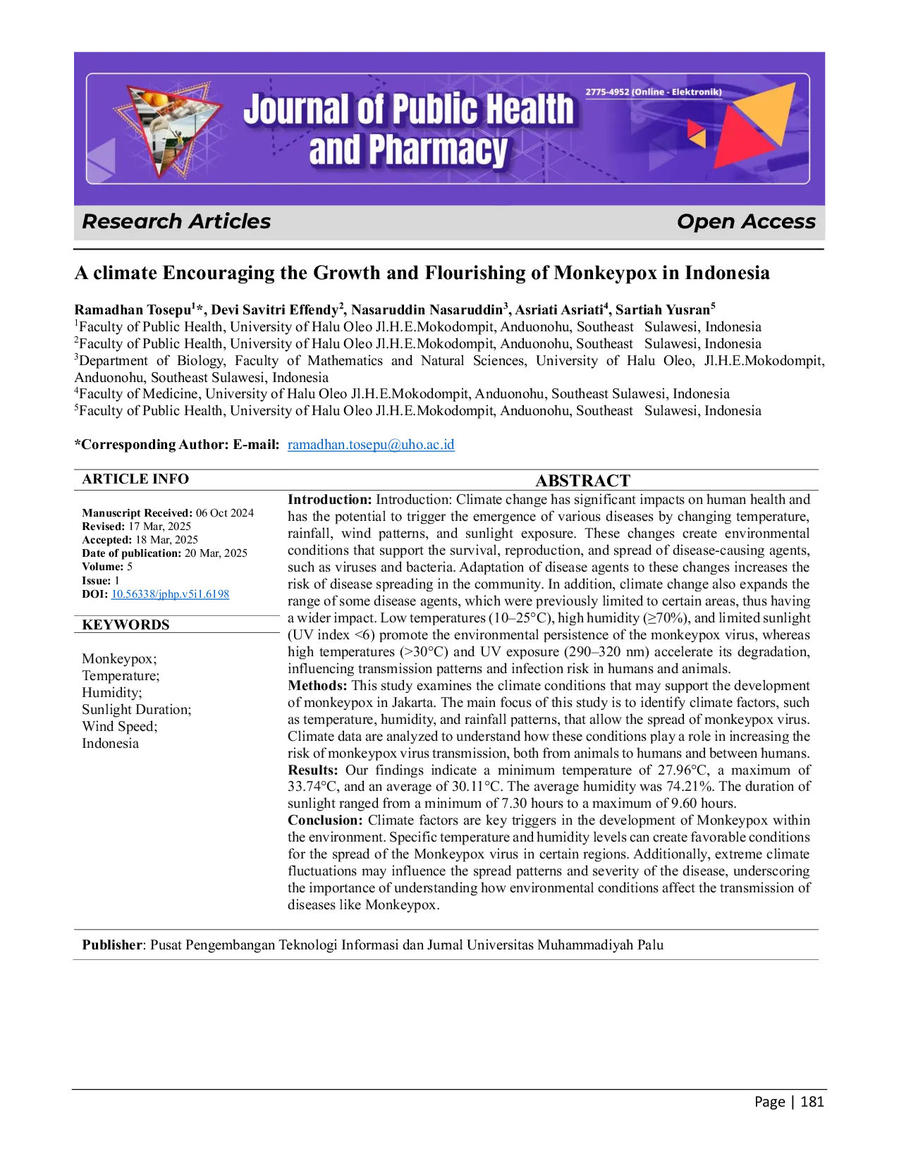 JURIS A climate Encouraging the Growth and Flourishing of Monkeypox in Indonesia
