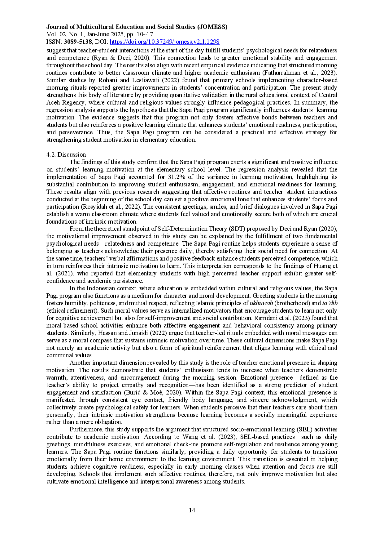 juris An Analysis of the Influence of the Sapa Pagi Program on Students Learning Motivation in Elementary Schools of Central Aceh Regency