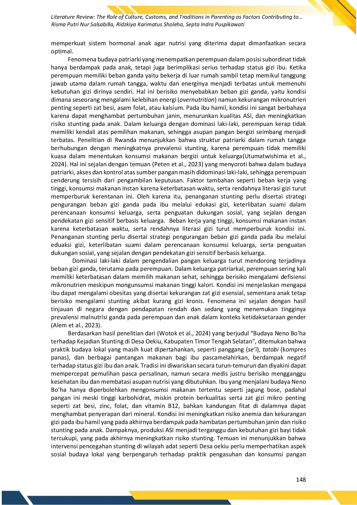 JURIS Tinjauan Pustaka Peran Budaya Adat dan Tradisi dalam Pola Asuh sebagai Faktor Penyebab Beban Gizi Ganda pada Ibu Hamil