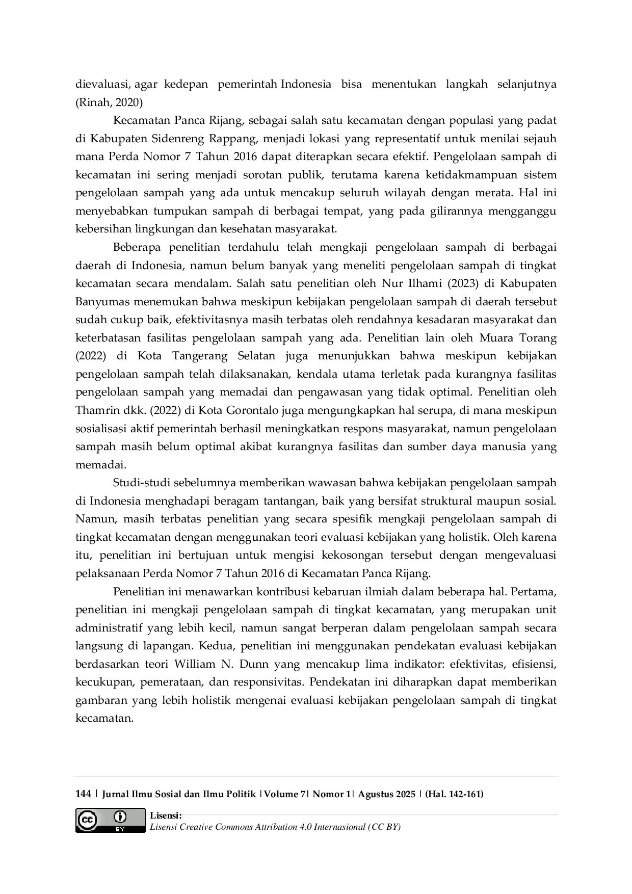 JURIS Evaluasi Pengelolaan Sampah Di Kecamatan Panca Rijang Kabupaten Sidenreng Rappang