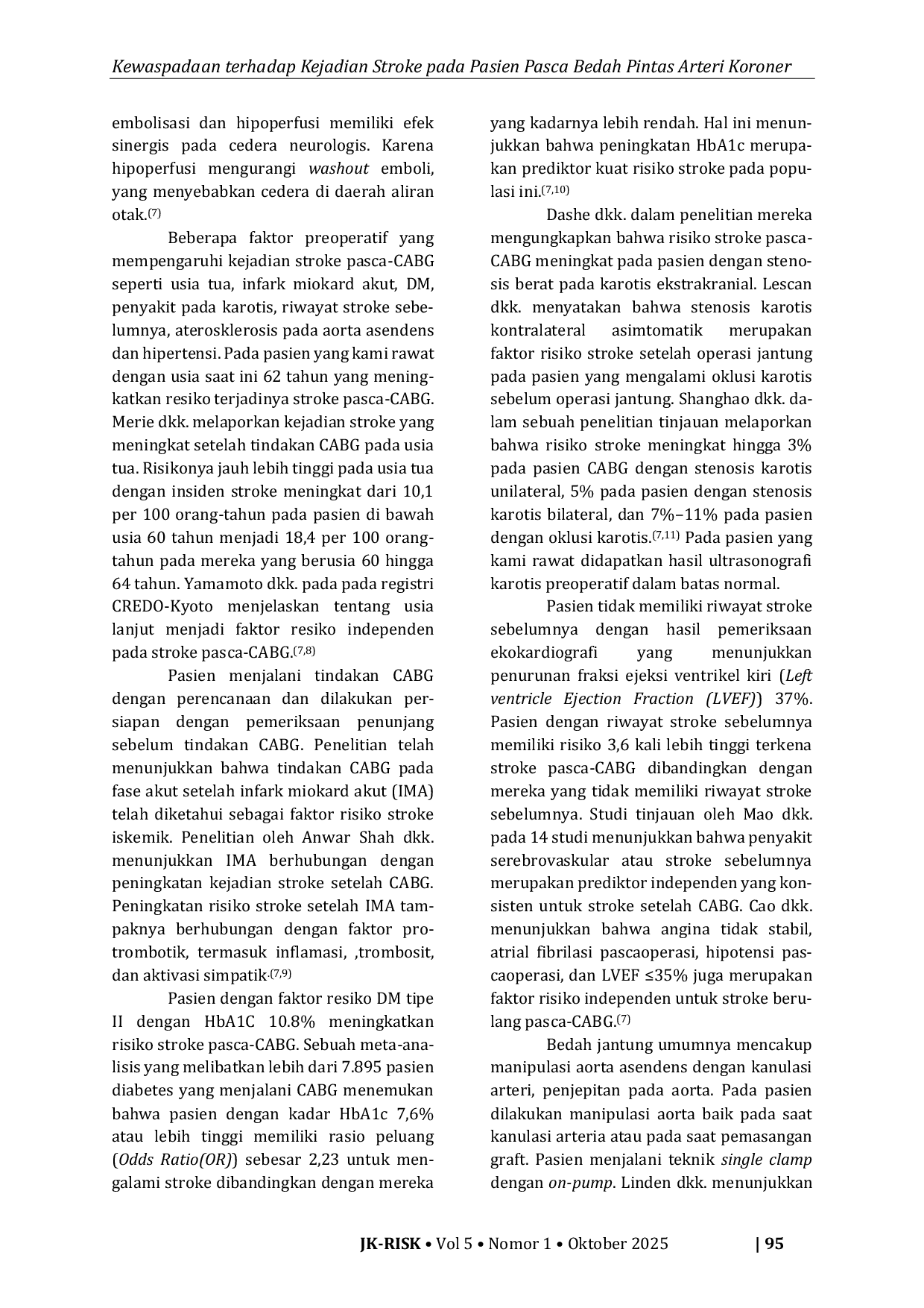JURIS Awareness of Stroke Incidence in Post CABG Patients
