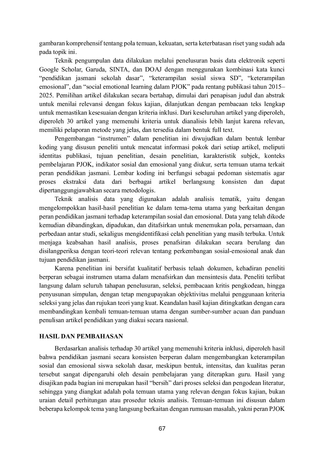 JURIS Peran Pendidikan Jasmani dalam Mengembangkan Keterampilan Sosial dan Emosional Siswa Sekolah Dasar