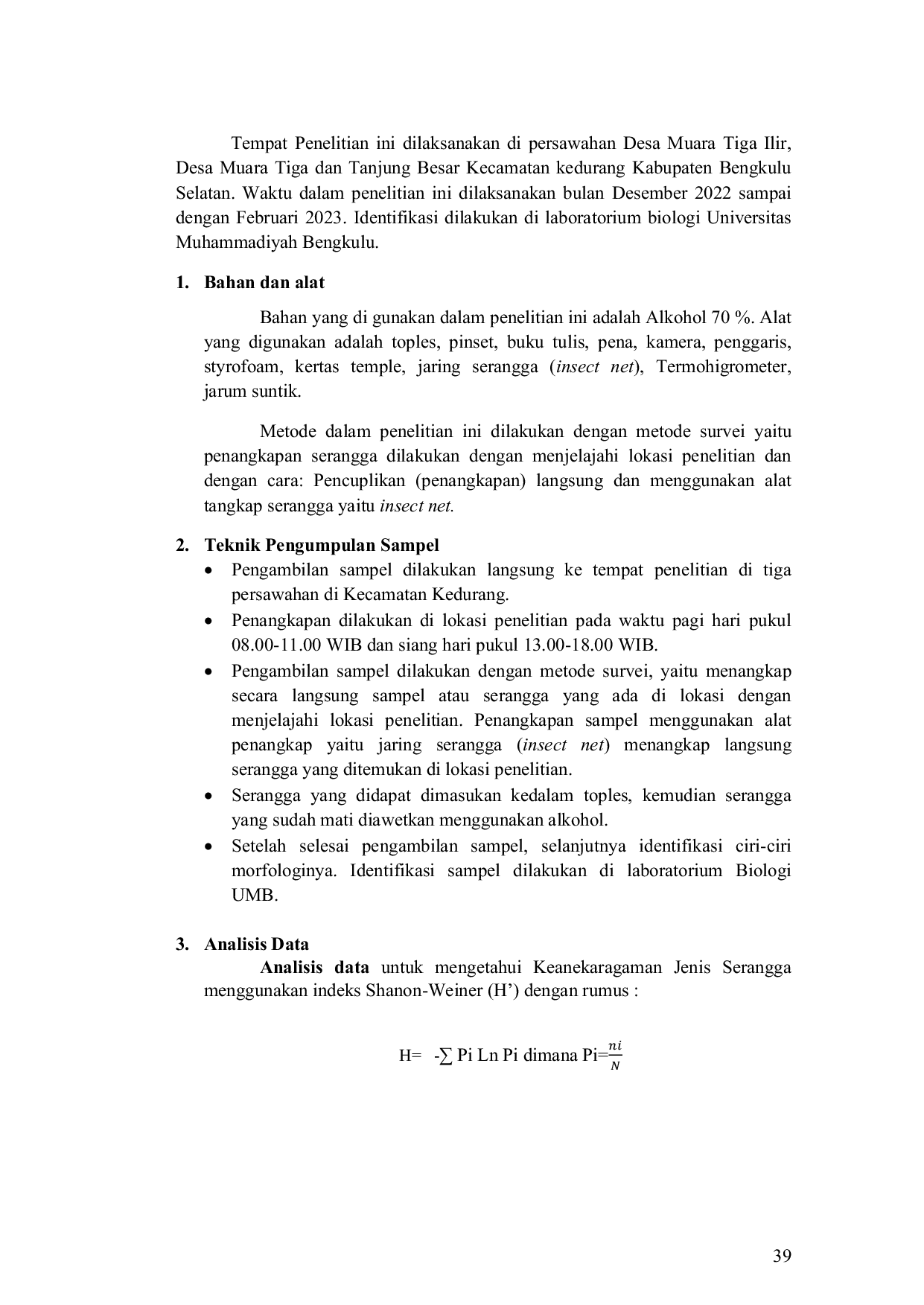 JURIS KEANAKARAGAMAN SERANGGA PADA TANAMAN PADI Oryza sativa L DIKECAMATAN KEDURANG KABUPATEN BENGKULU SELATAN