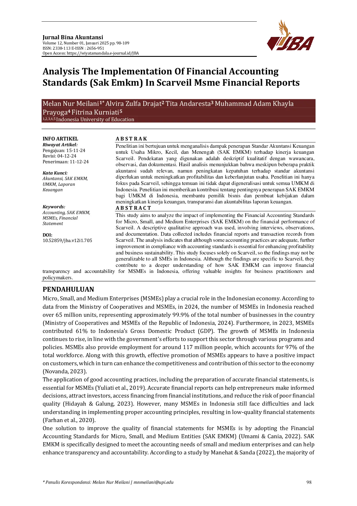JURIS Analysis of the Implementation of Financial Accounting Standards Sak Emkm in Scarveil Msme Financial Reports