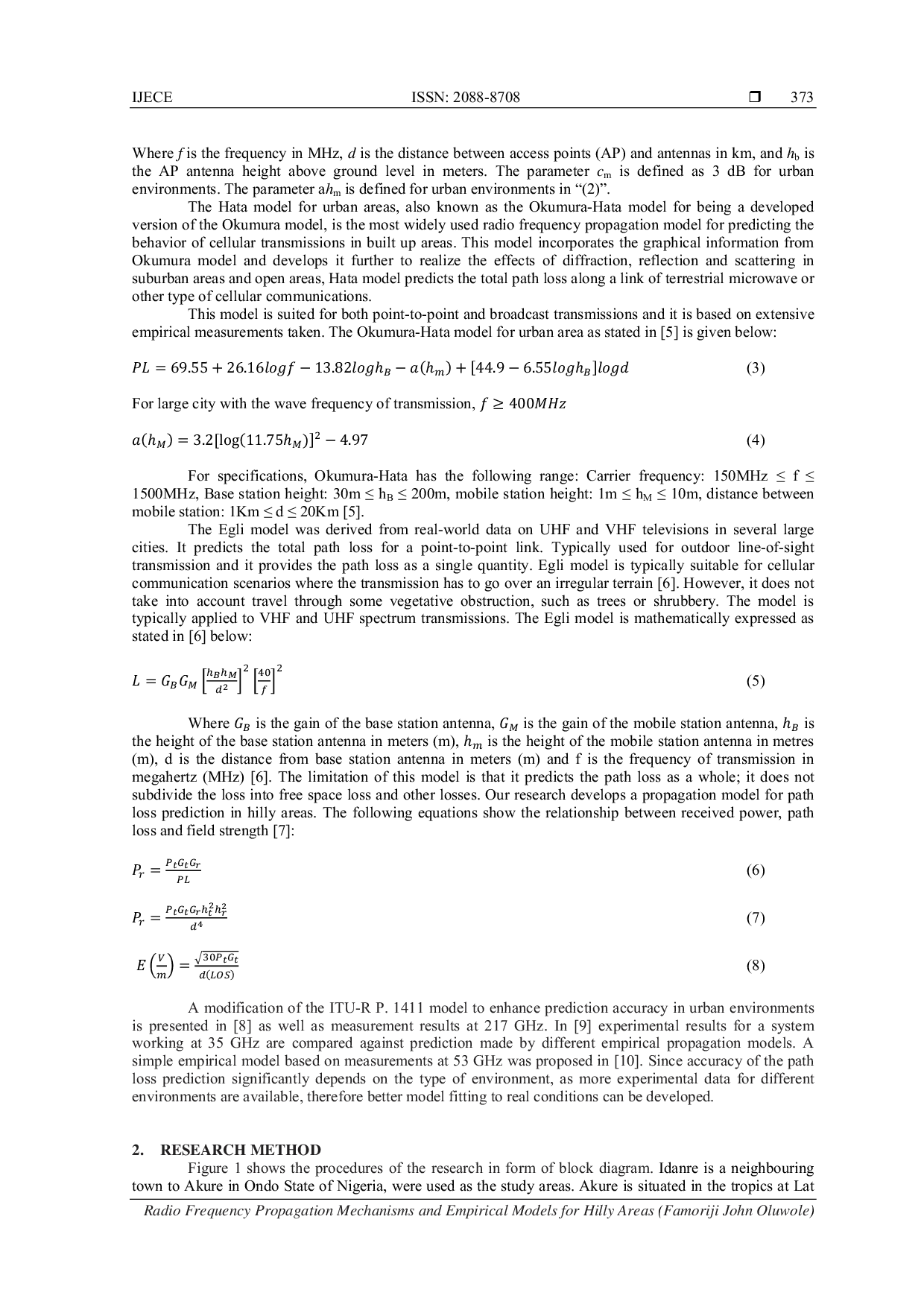 JURIS Radio Frequency Propagation Mechanisms and Empirical Models for Hilly Areas
