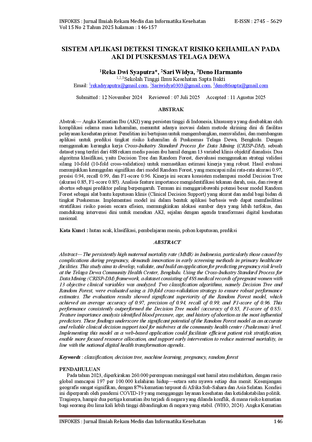 juris Sistem Aplikasi Deteksi Tingkat Risiko Kehamilan Pada AKI Di Puskesmas Telaga Dewa