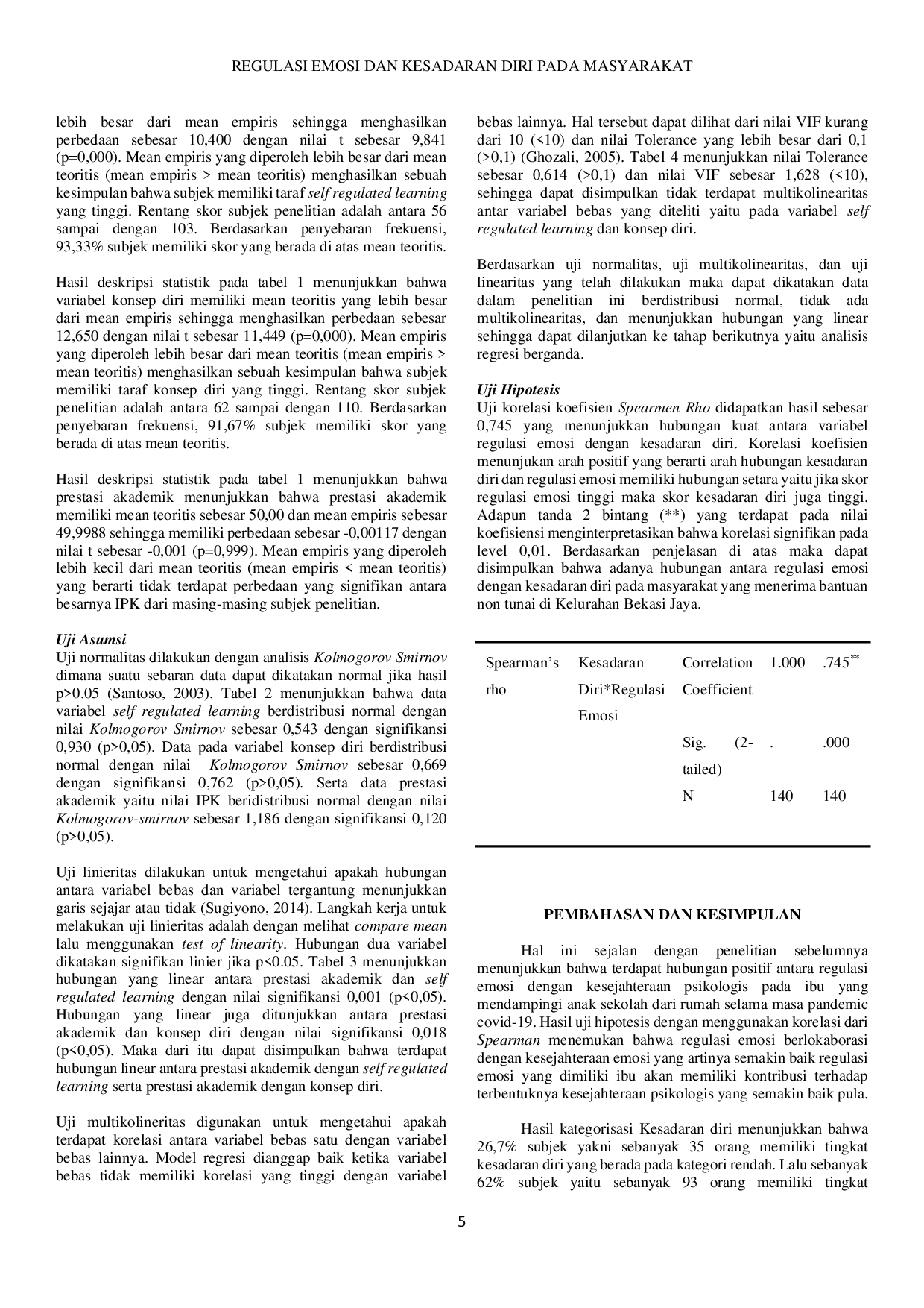 JURIS Regulasi Emosi dan Kesadaran Diri pada Masyarakat dalam Menanggapi Bantuan Sosial di Kelurahan Bekasi Jaya Devi Nanda Rika Fitriyana