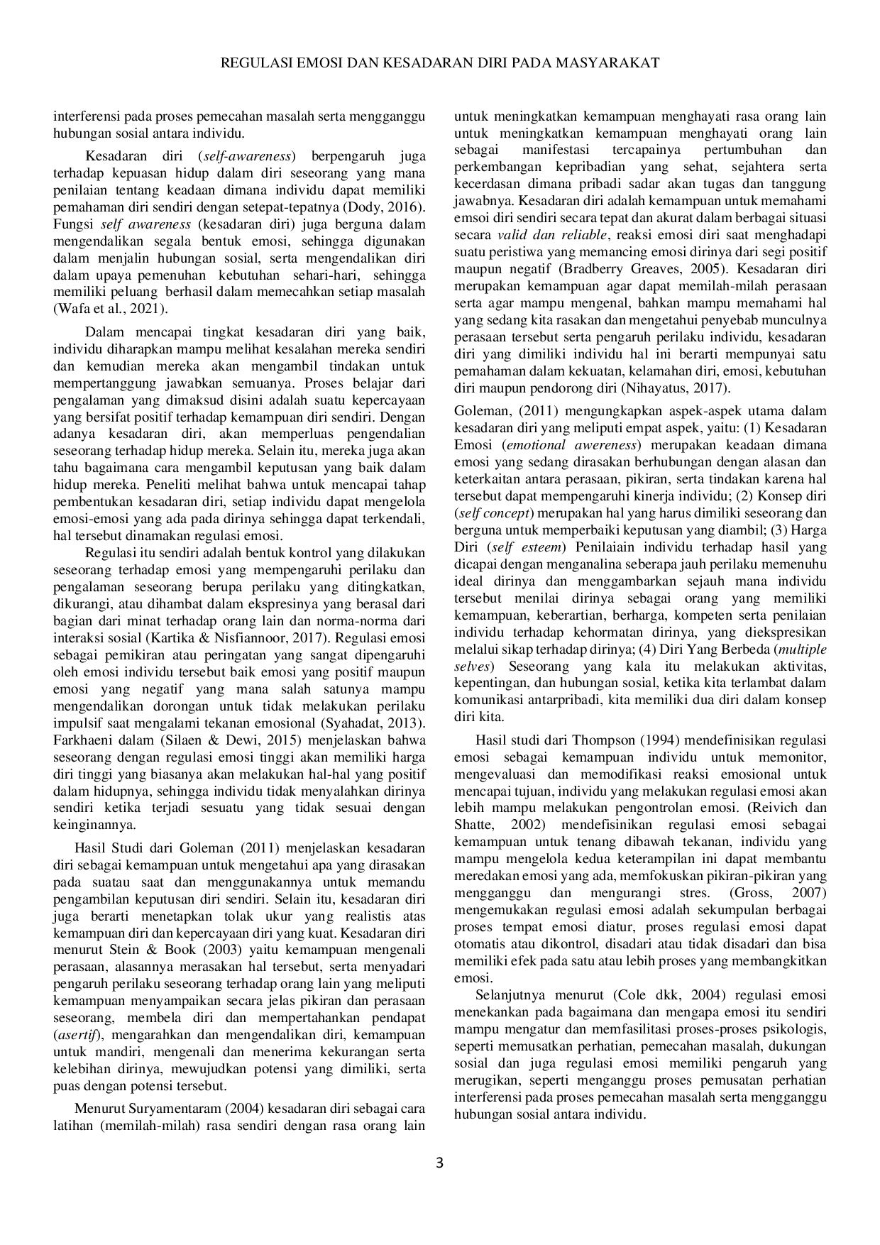 JURIS Regulasi Emosi dan Kesadaran Diri pada Masyarakat dalam Menanggapi Bantuan Sosial di Kelurahan Bekasi Jaya Devi Nanda Rika Fitriyana