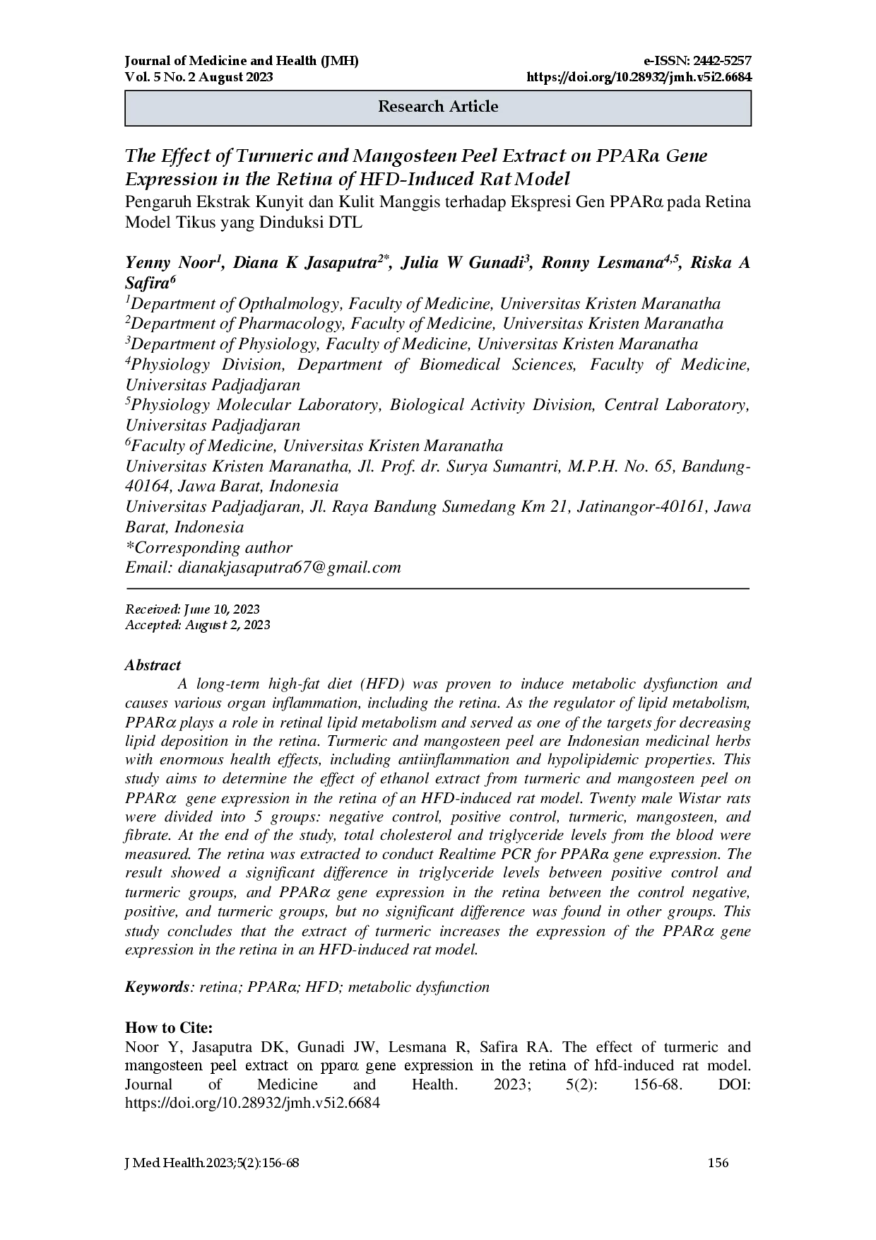 juris Pengaruh Ekstrak Kunyit dan Kulit Manggis Terhadap Ekspresi Gen PPAR Pada Retina Model Tikus yang Dinduksi DTL