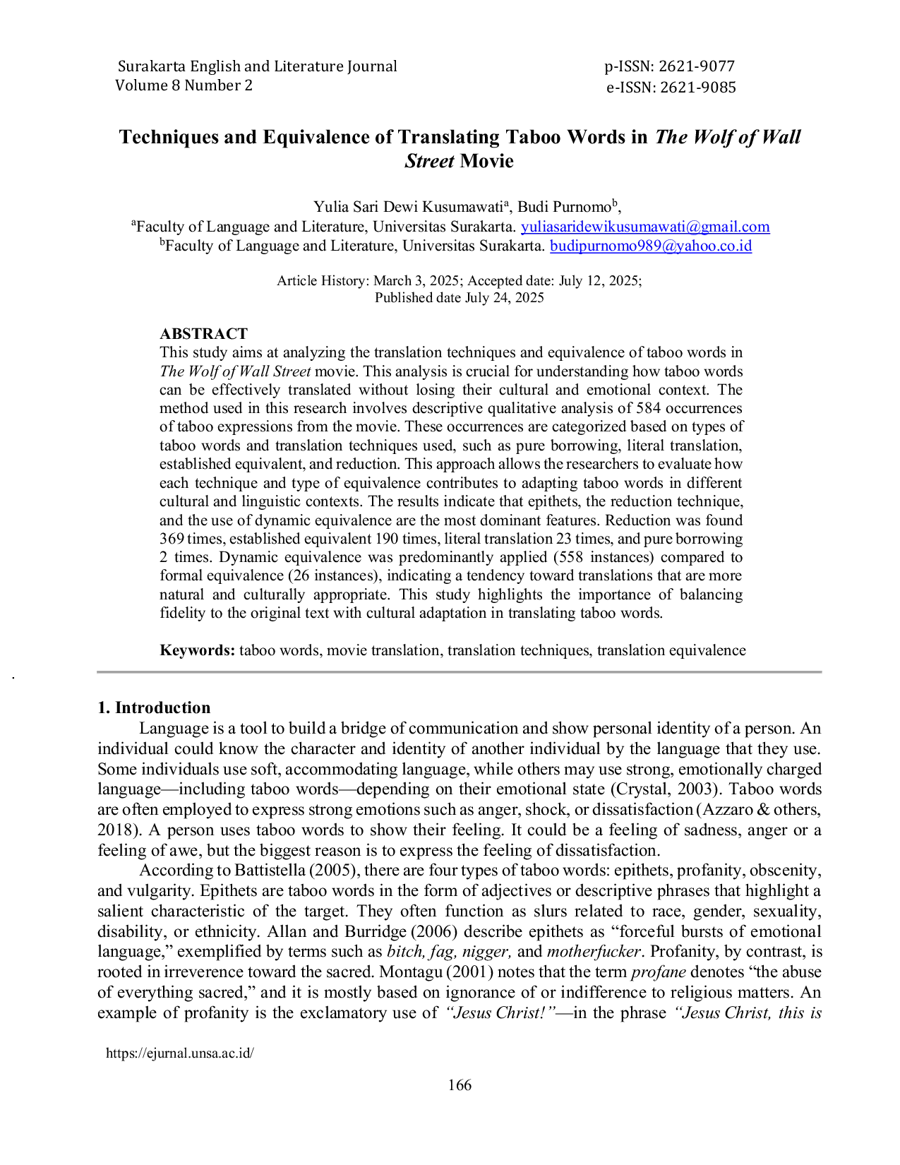 JURIS Techniques and Equivalence of Translating Taboo Words in The Wolf of Wall Street Movie