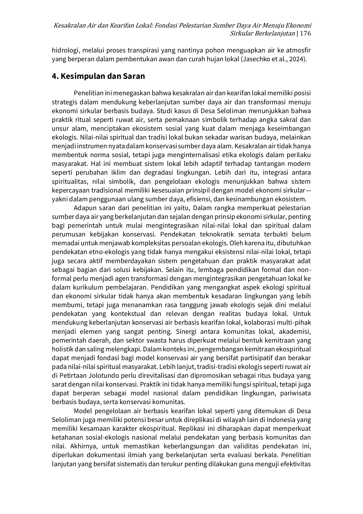 JURIS Kesakralan Air dan Kearifan Lokal Fondasi Pelestarian Sumber Daya Air Menuju Ekonomi Sirkular Berkelanjutan