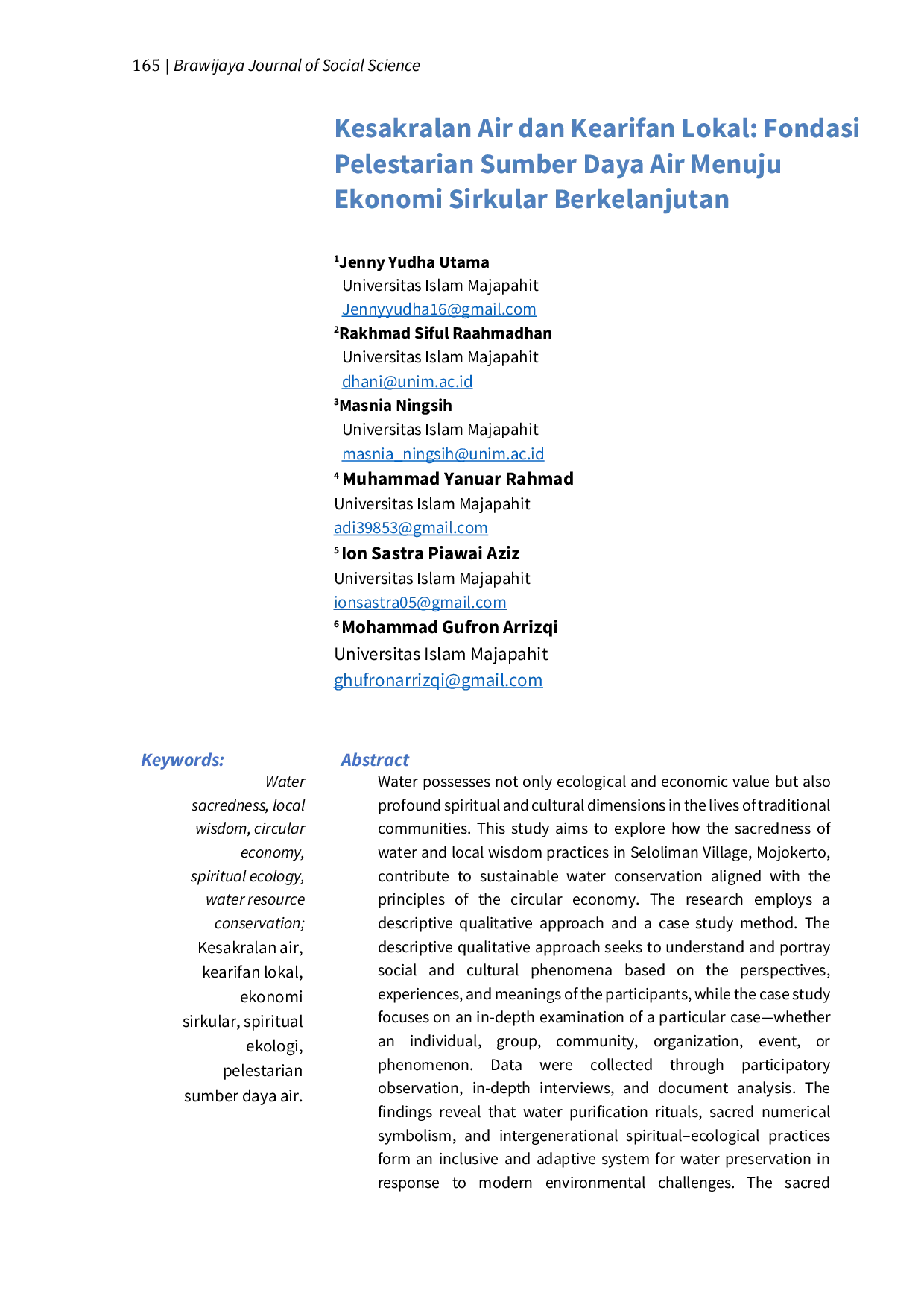 JURIS Kesakralan Air dan Kearifan Lokal Fondasi Pelestarian Sumber Daya Air Menuju Ekonomi Sirkular Berkelanjutan