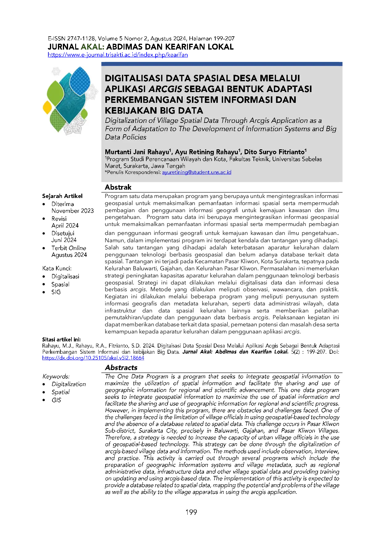 JURIS Peningkatan Kapasitas Aparatur Kelurahan dalam Penggunaan Teknologi Berbasis Geospasial di Kecamatan Pasar Kliwon Kota Surakarta