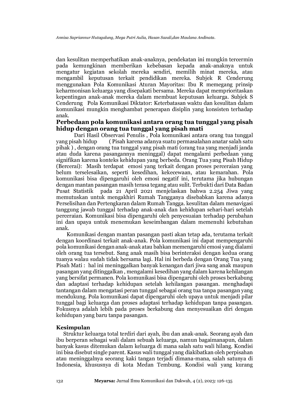 JURIS Pola Komunikasi Orang Tua Tunggal dalam Berinteraksi dengan Anak di Medan Tembung