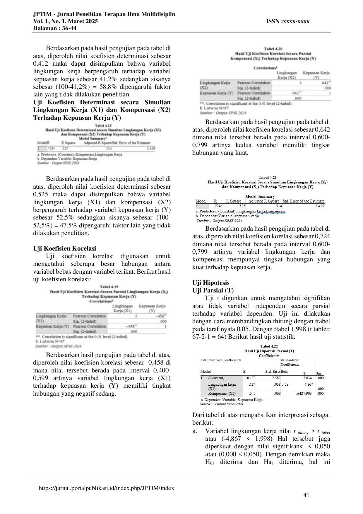 JURIS PENGARUH LINGKUNGAN KERJA DAN KOMPENSASI TERHADAP KEPUASAN KERJA PADA PT JAYA TRADE INDONESIA JAKARTA PUSAT